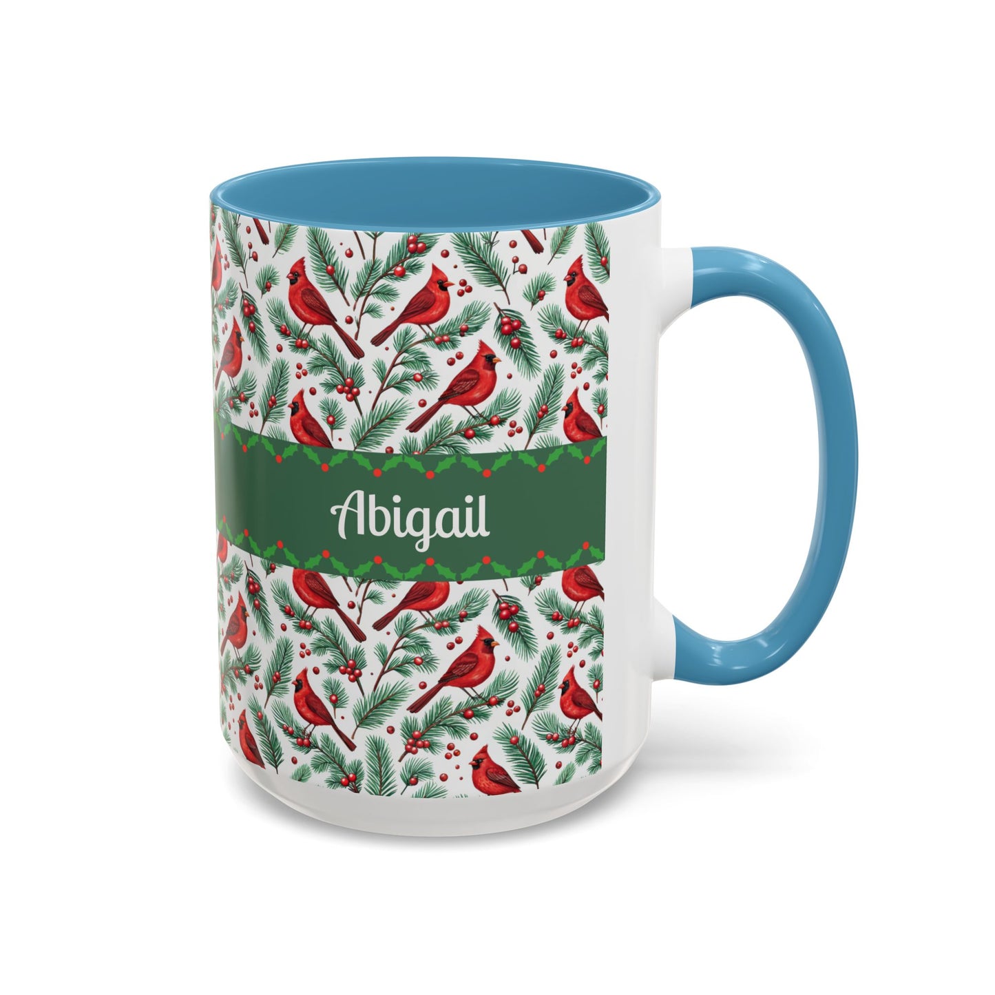 Personalized Holiday Coffee Mug, Festive Cardinal Mug, Custom Name Mug, Christmas Gift, Winter Decor, Drinkware