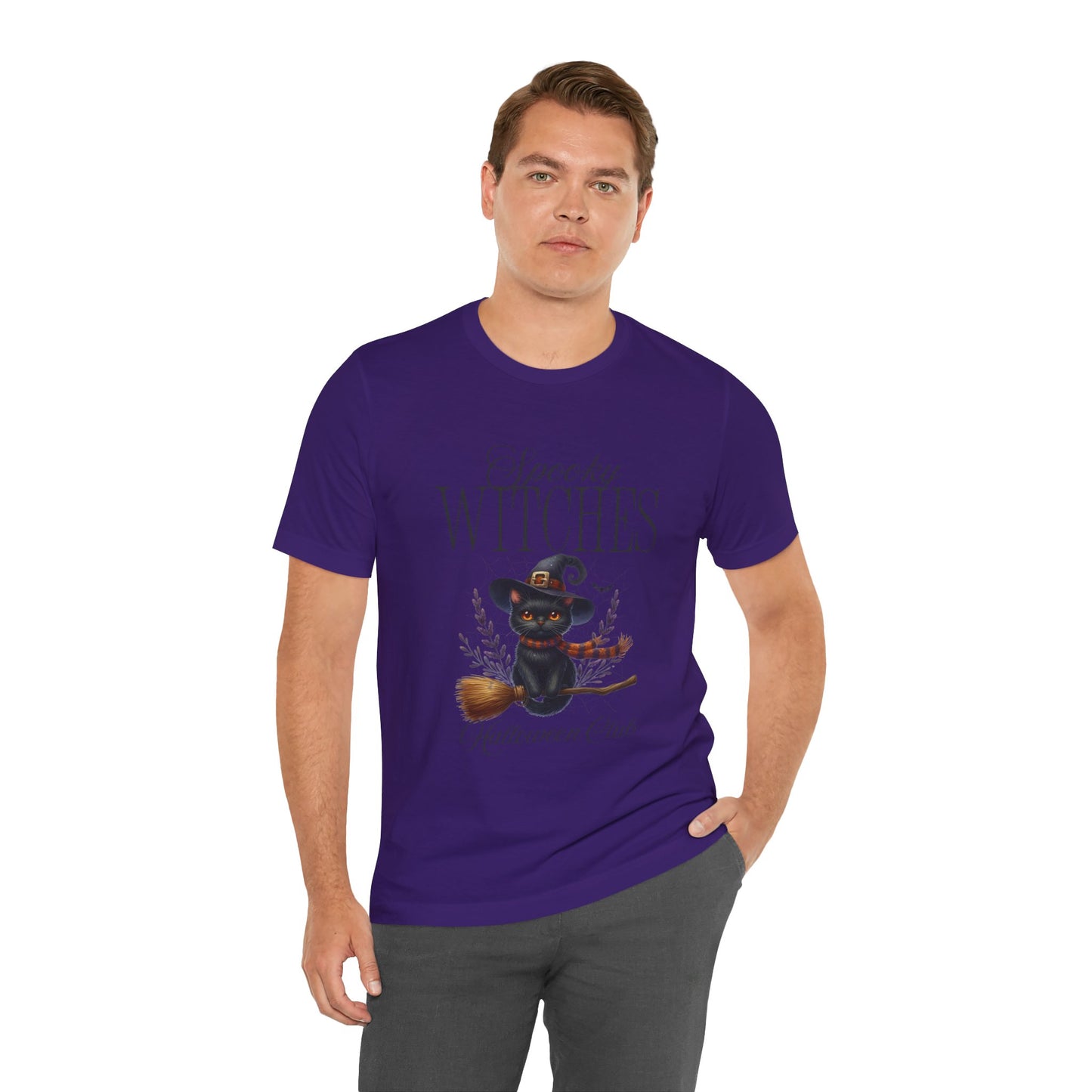 Spooky Witches Halloween Tee, Unisex Short Sleeve Shirt, Witch T-Shirt, Halloween Costume Top, Cat Lovers Gift, Fall Fashion
