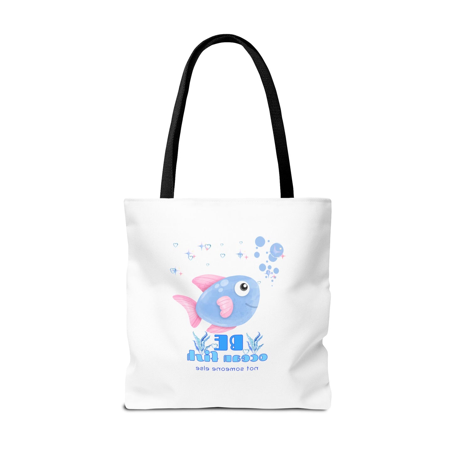 Cute cartoon fish with pink fins and bubble Tote Bag