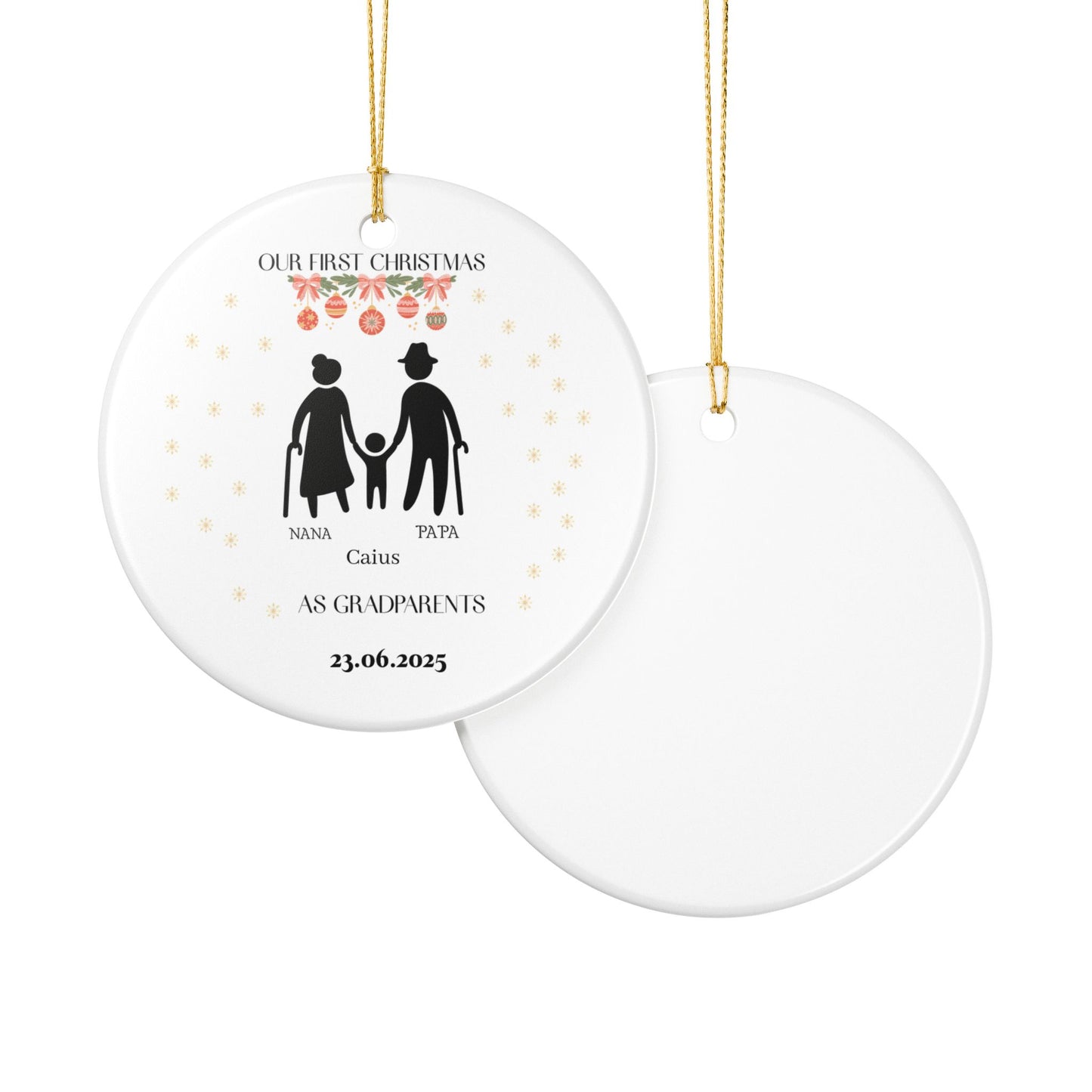 Personalized Ceramic Ornament, First Christmas as Grandparents Decor, 2023 Family Holiday Keepsake, Custom Gift for Nana and Papa