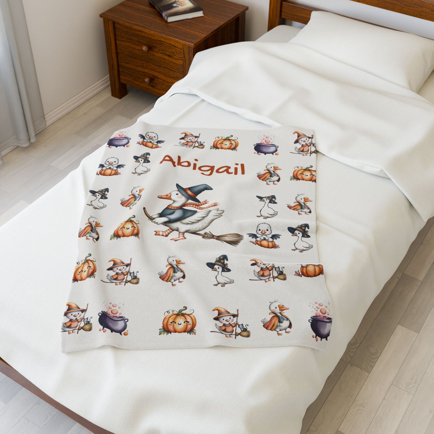 Personalized Halloween Velveteen Plush Blanket, Cozy Throw for Kids, Fall Decor, Family Gift, Spooky Sleepovers, Custom Name Blanket