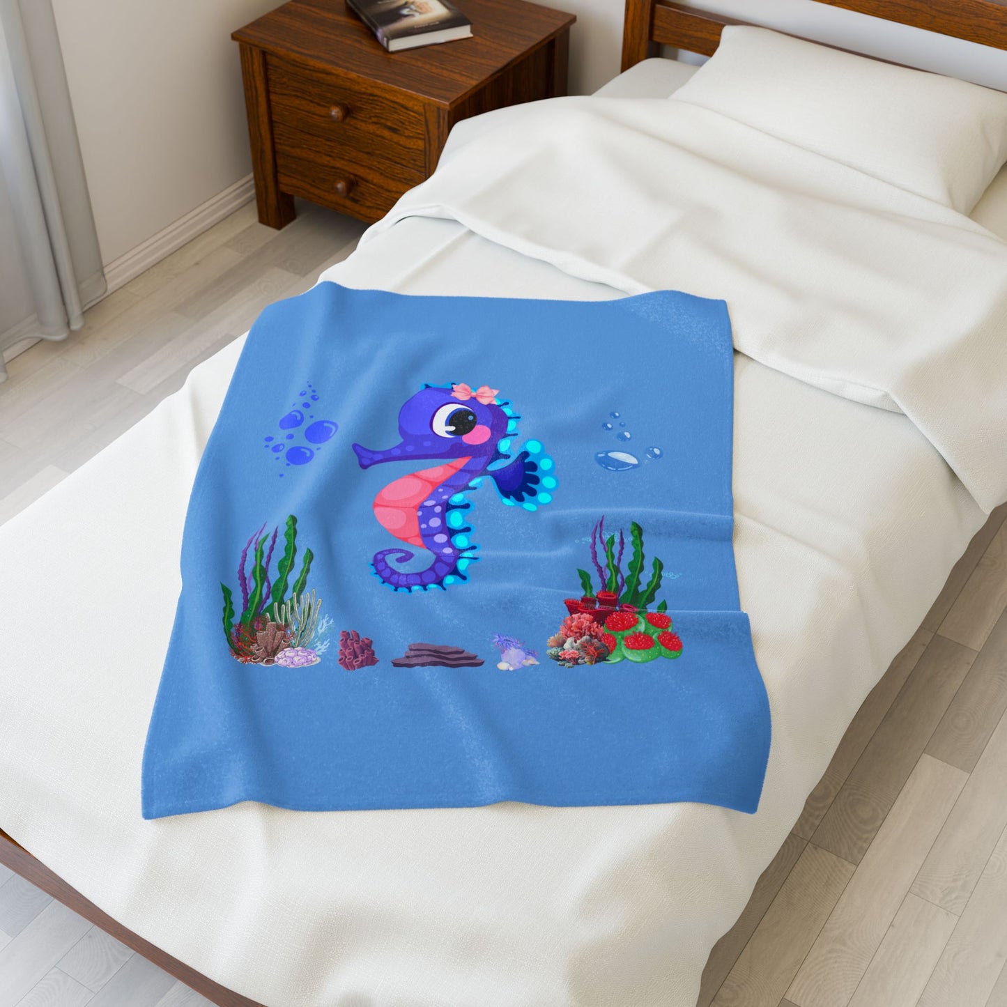 Seahores playful under the sea Velveteen Plush Blanket