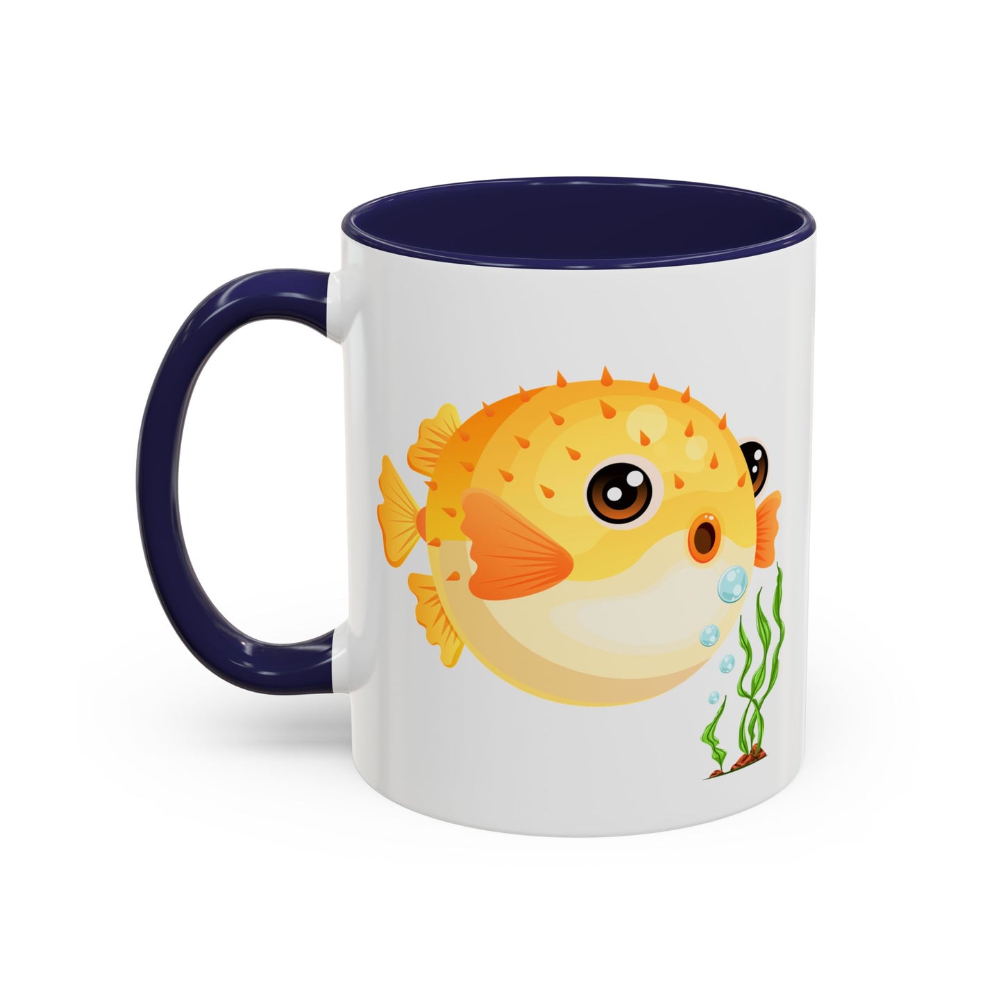 Cartoon Pufferfish with seaweed Coffee Mug