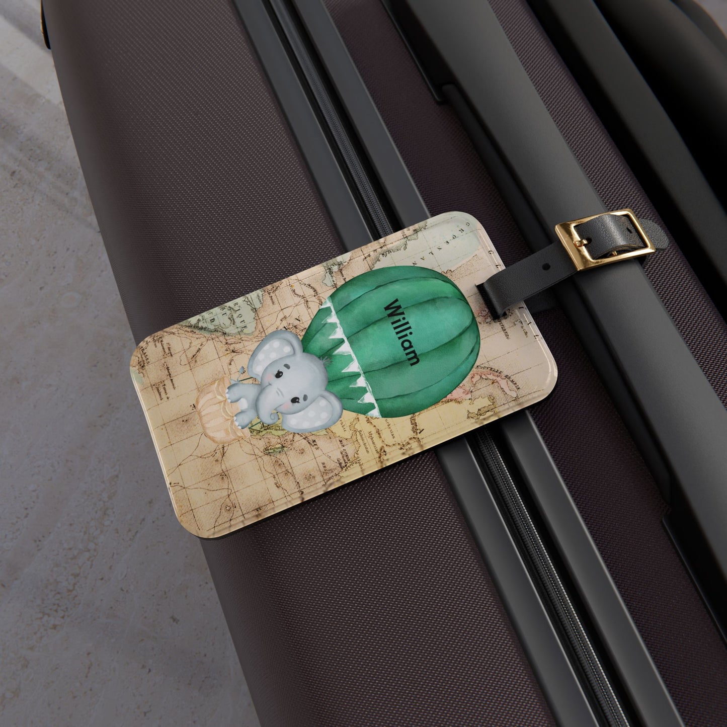 Personalized Elephant Hot Air Balloon Luggage Tag