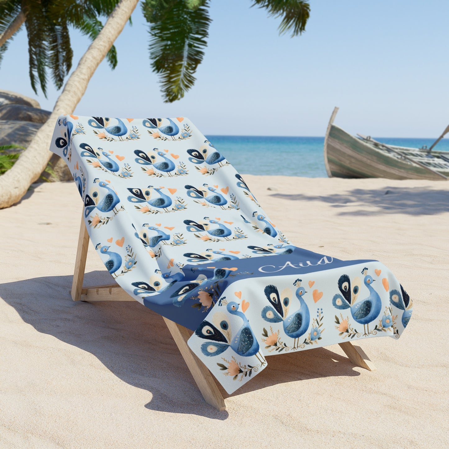 Personalized Dolphin Beach Towel — Blue Floral Ocean Design, Custom Name Option