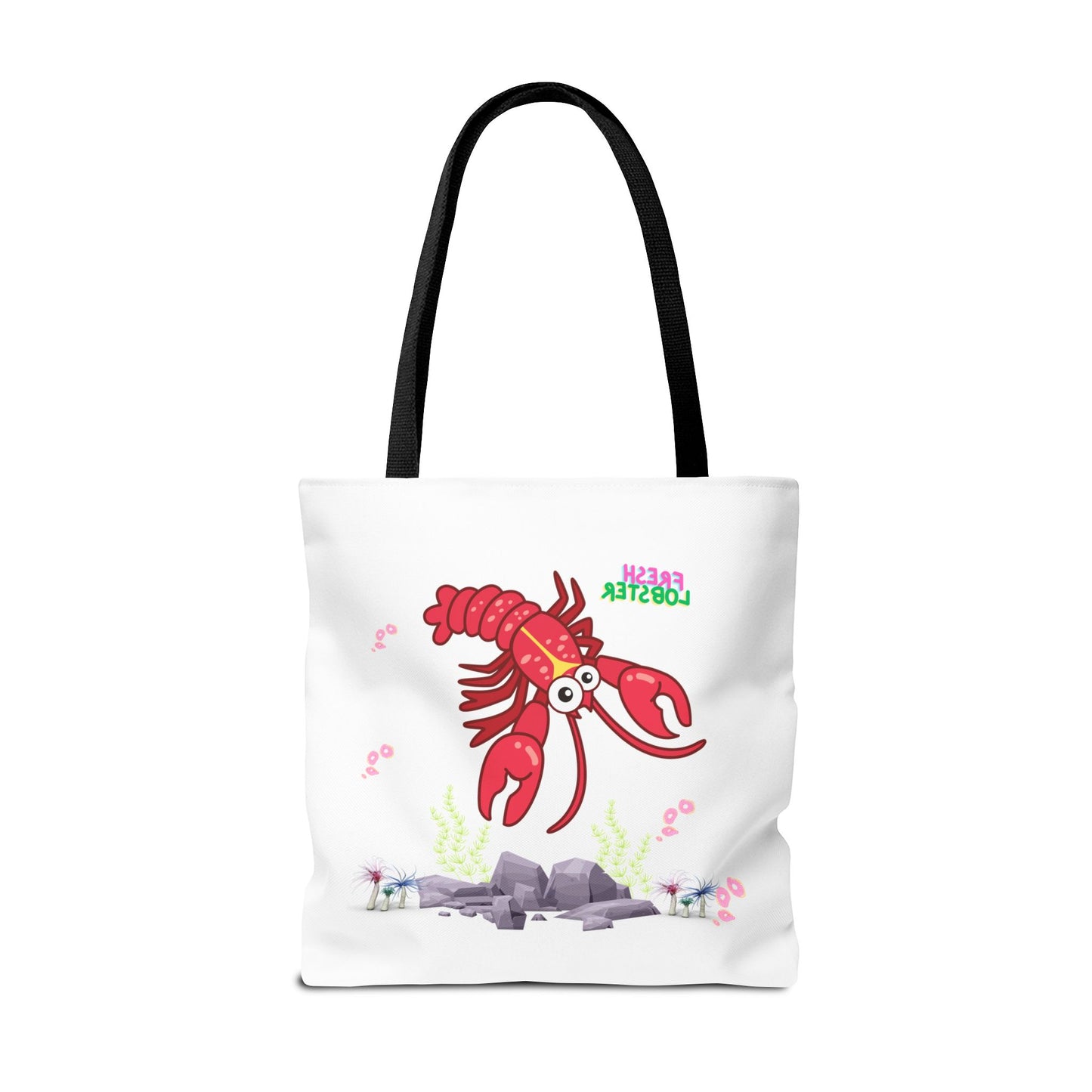 Friendly red lobster big eyes and yellow strip Tote Bag
