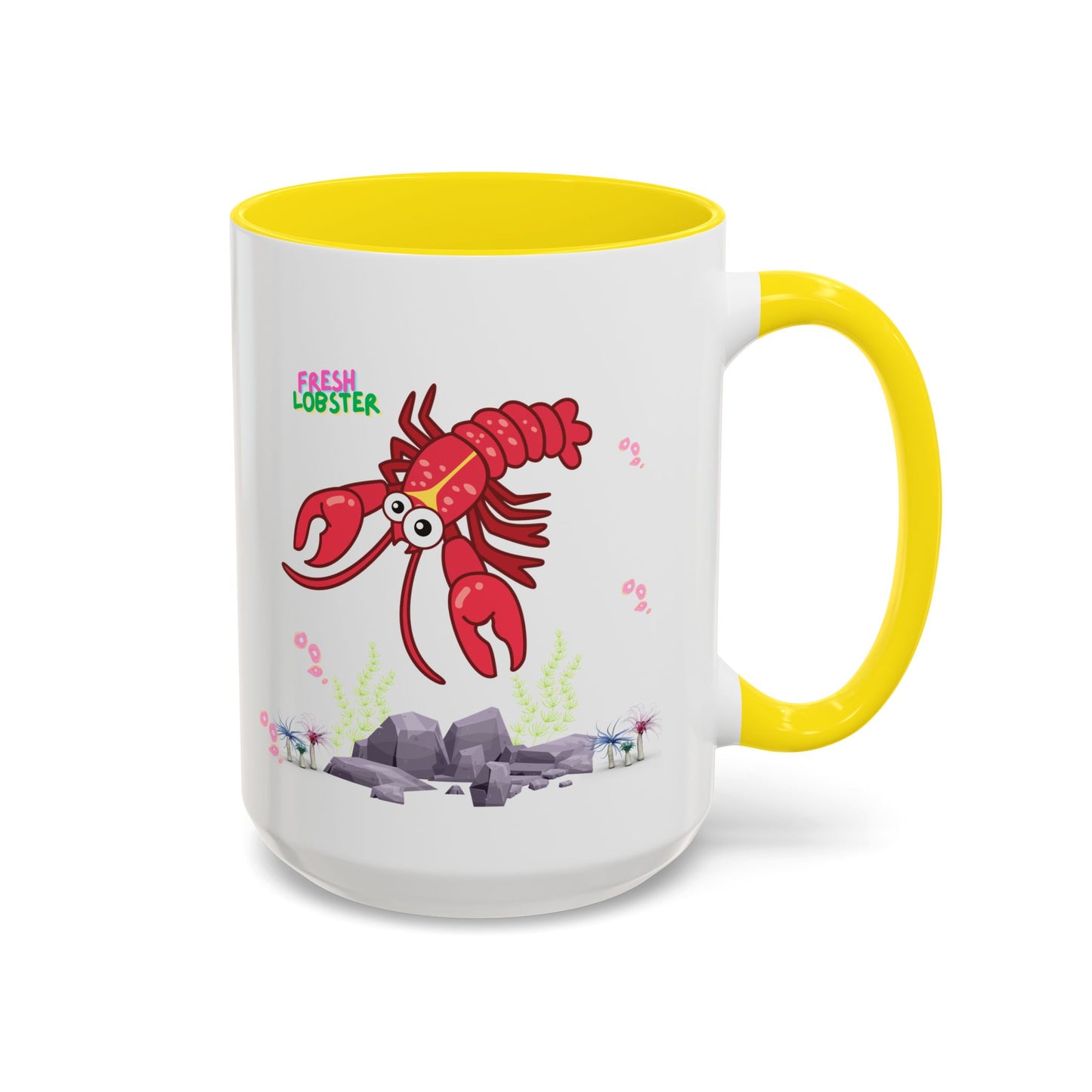 Friendly red lobster big eyes and yellow strip Coffee Mug