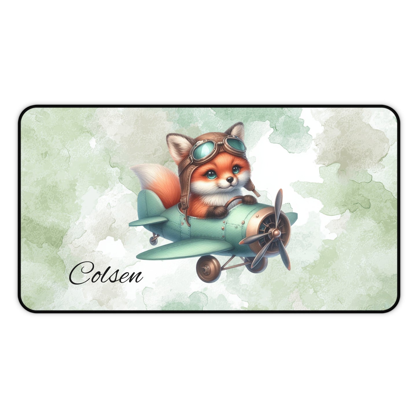 Cute Fox Pilot Desk Mat, Personalized Desk Accessories, Kids Room Decor, Office Supplies, Animal Lover Gift