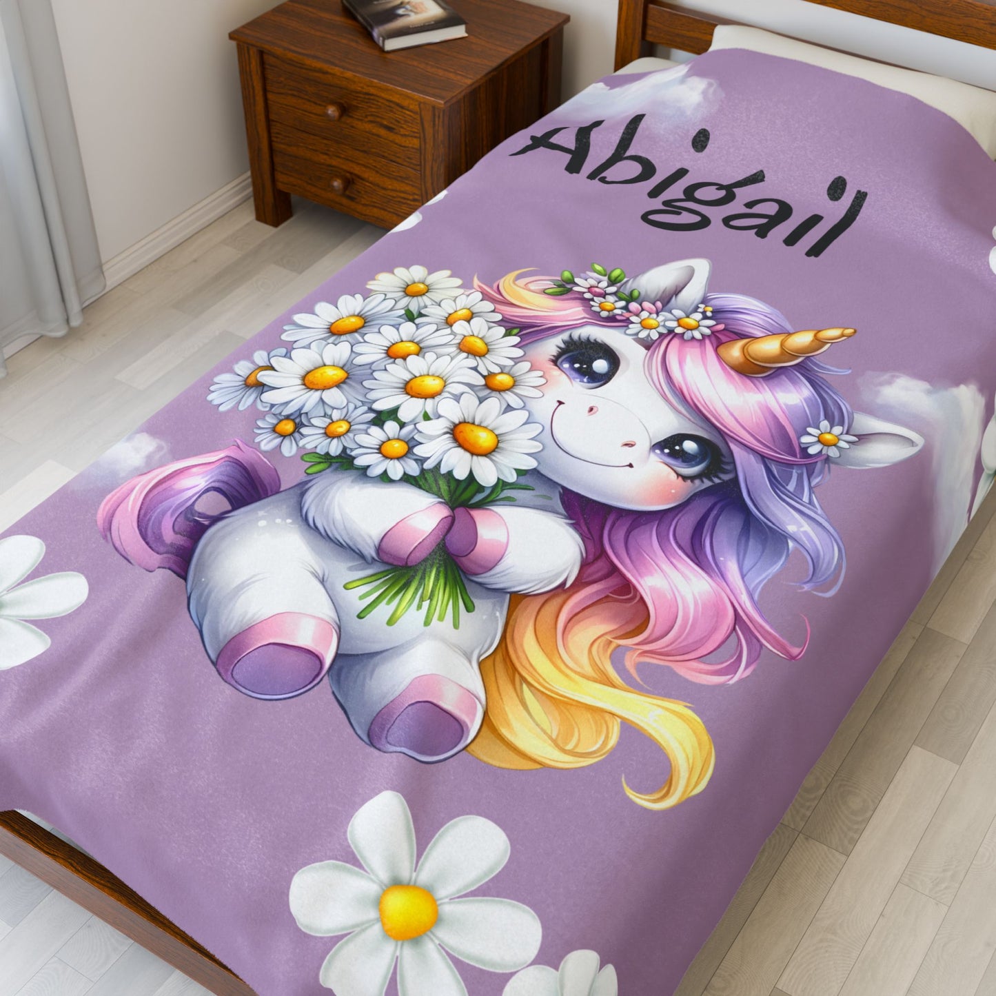 Personalized Unicorn Velveteen Plush Blanket | Soft Kids Gift, Nursery Decor, Cozy Throw, Birthday Present, Baby Shower