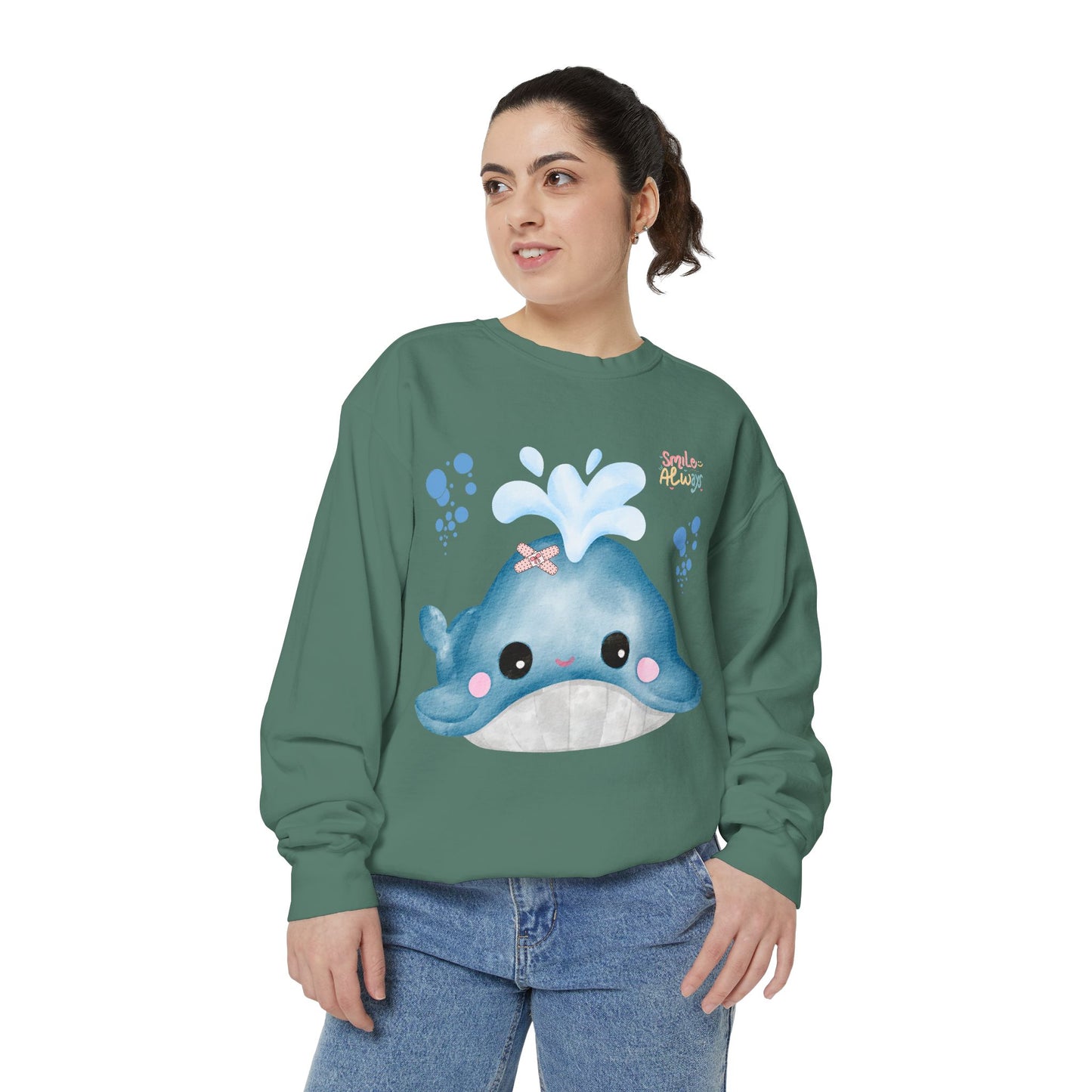 Whale with a bandage and bubble Unisex Garment-Dyed Sweatshirt