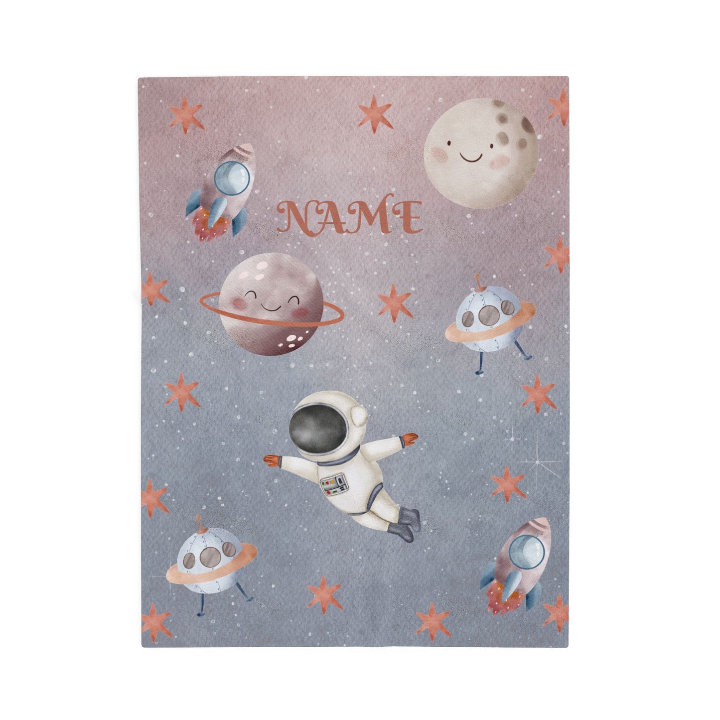 Personalized Space-Themed Velveteen Plush Blanket, Cozy Kids Blanket, Astronaut Decor, Custom Baby Shower Gift, Soft Throw Blanket