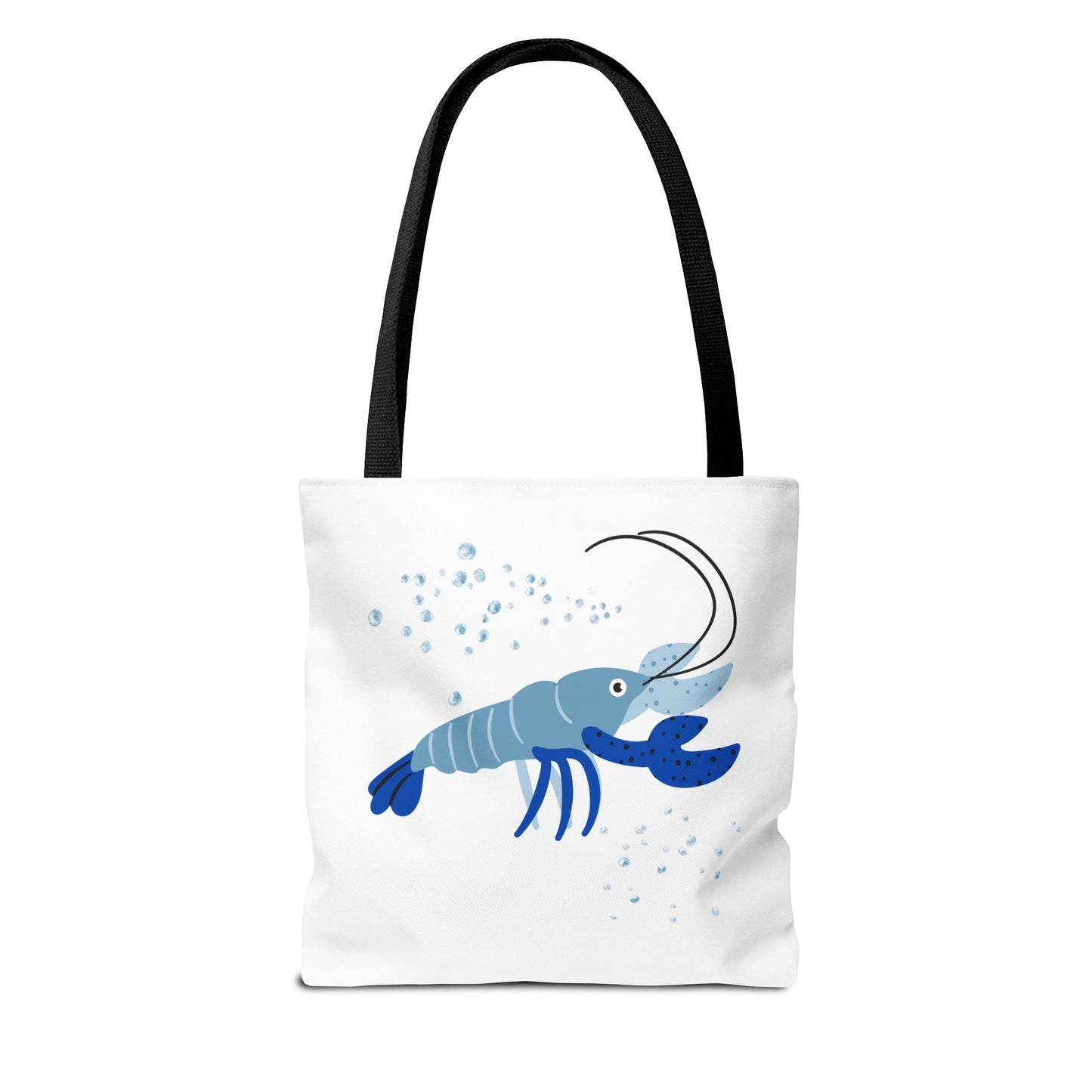 Blue shrimp with dark blue claws and bubbles Tote Bag
