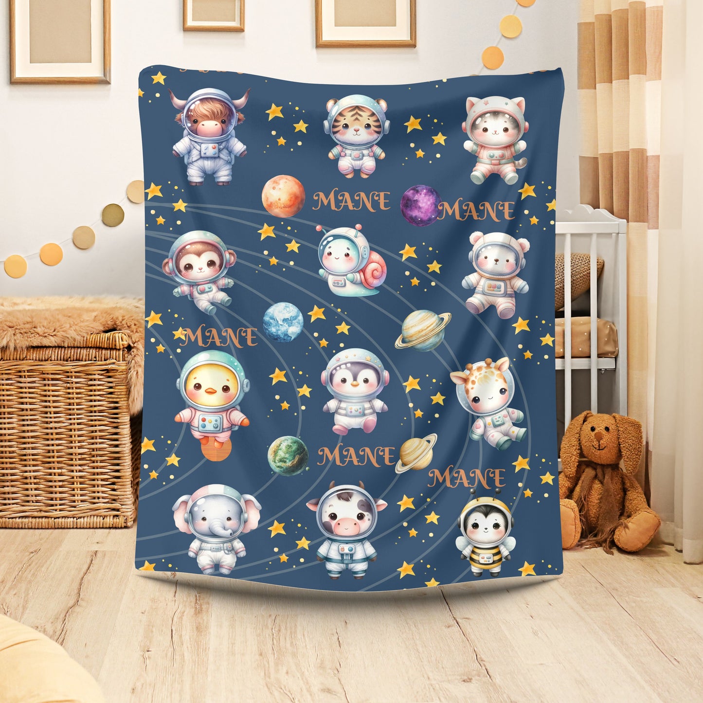 Personalized Space-Themed Velveteen Plush Blanket, Cozy Baby Gift, Celestial Nursery Decor, Custom Name Blanket, Soft Children's Throw