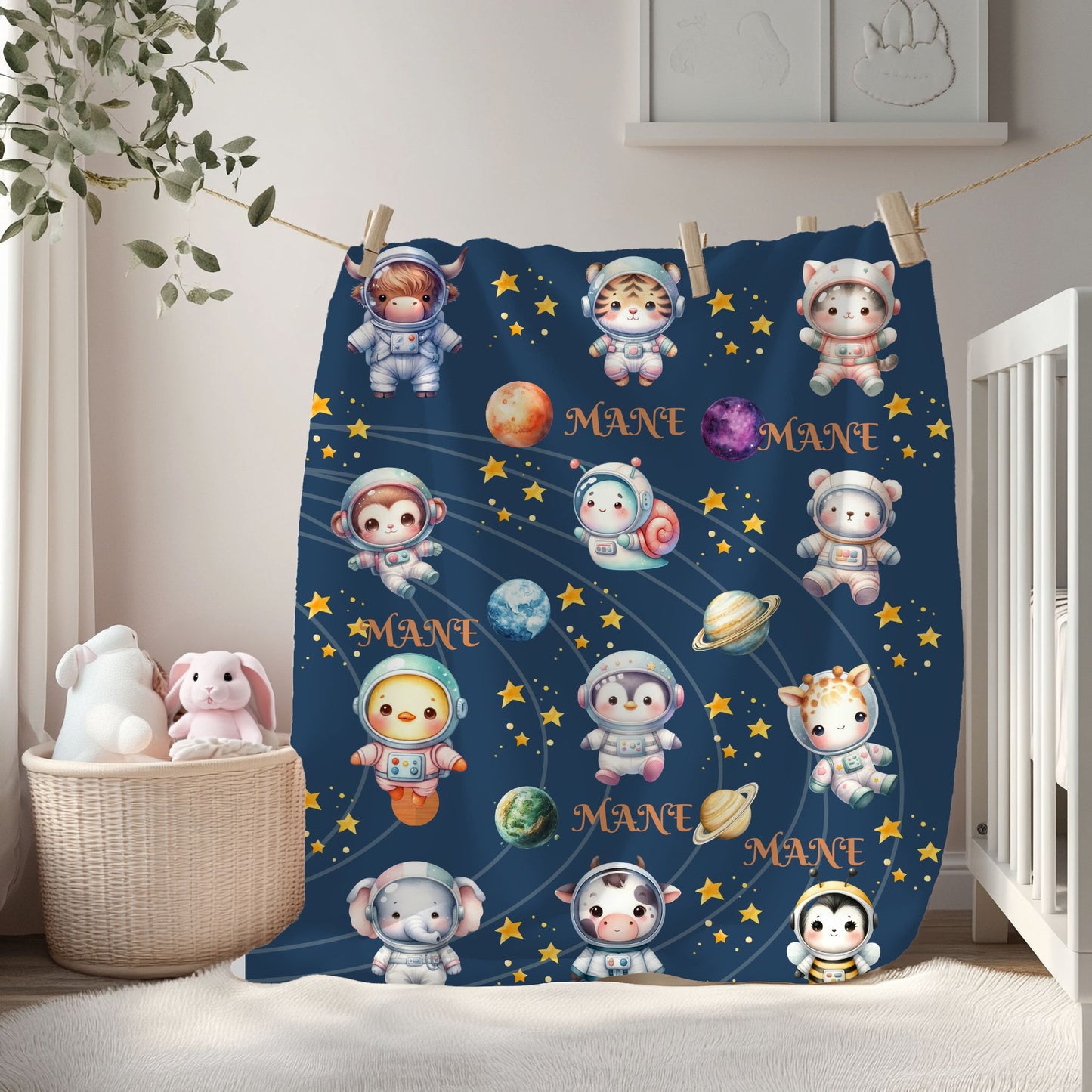 Personalized Space-Themed Velveteen Plush Blanket, Cozy Baby Gift, Celestial Nursery Decor, Custom Name Blanket, Soft Children's Throw