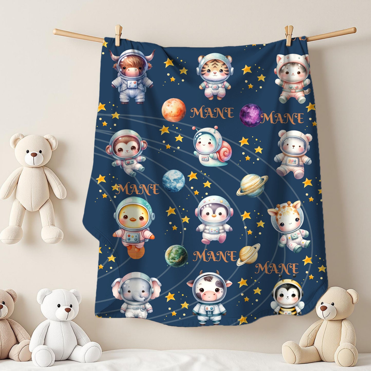 Personalized Space-Themed Velveteen Plush Blanket, Cozy Baby Gift, Celestial Nursery Decor, Custom Name Blanket, Soft Children's Throw