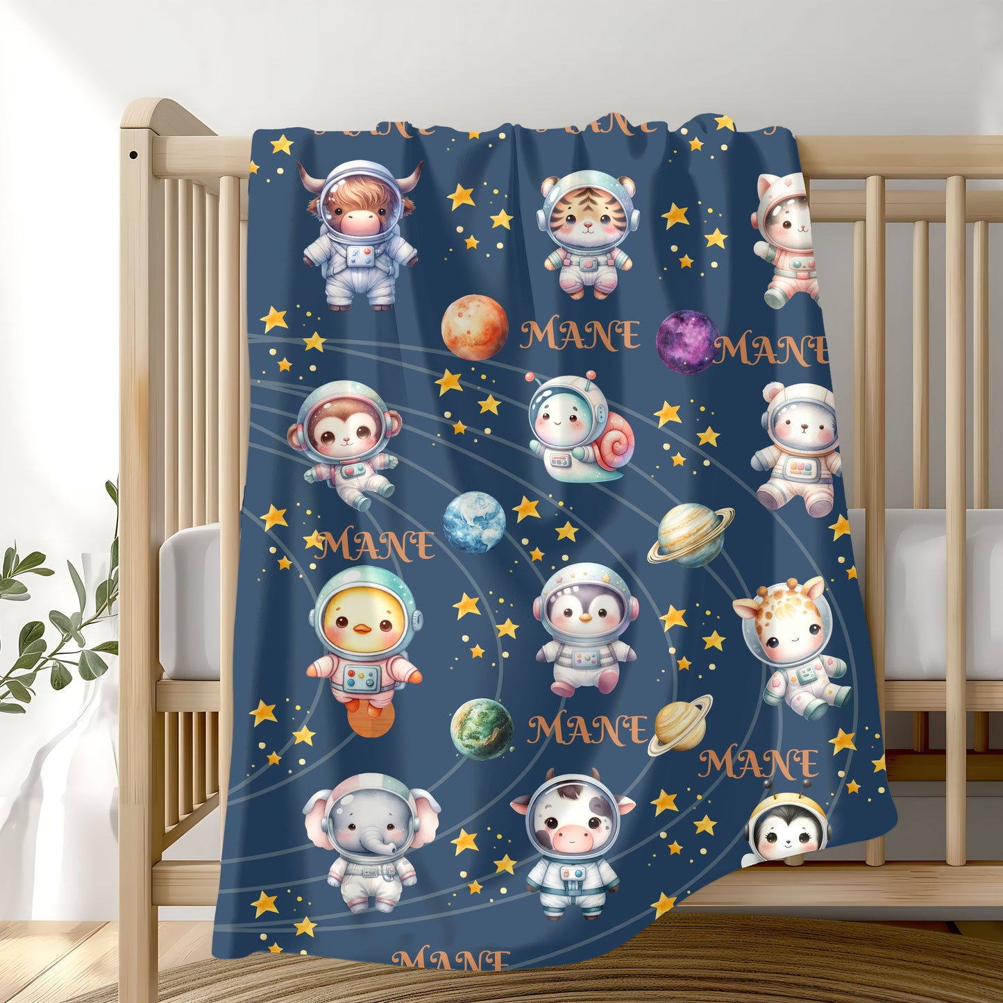 Personalized Space-Themed Velveteen Plush Blanket, Cozy Baby Gift, Celestial Nursery Decor, Custom Name Blanket, Soft Children's Throw
