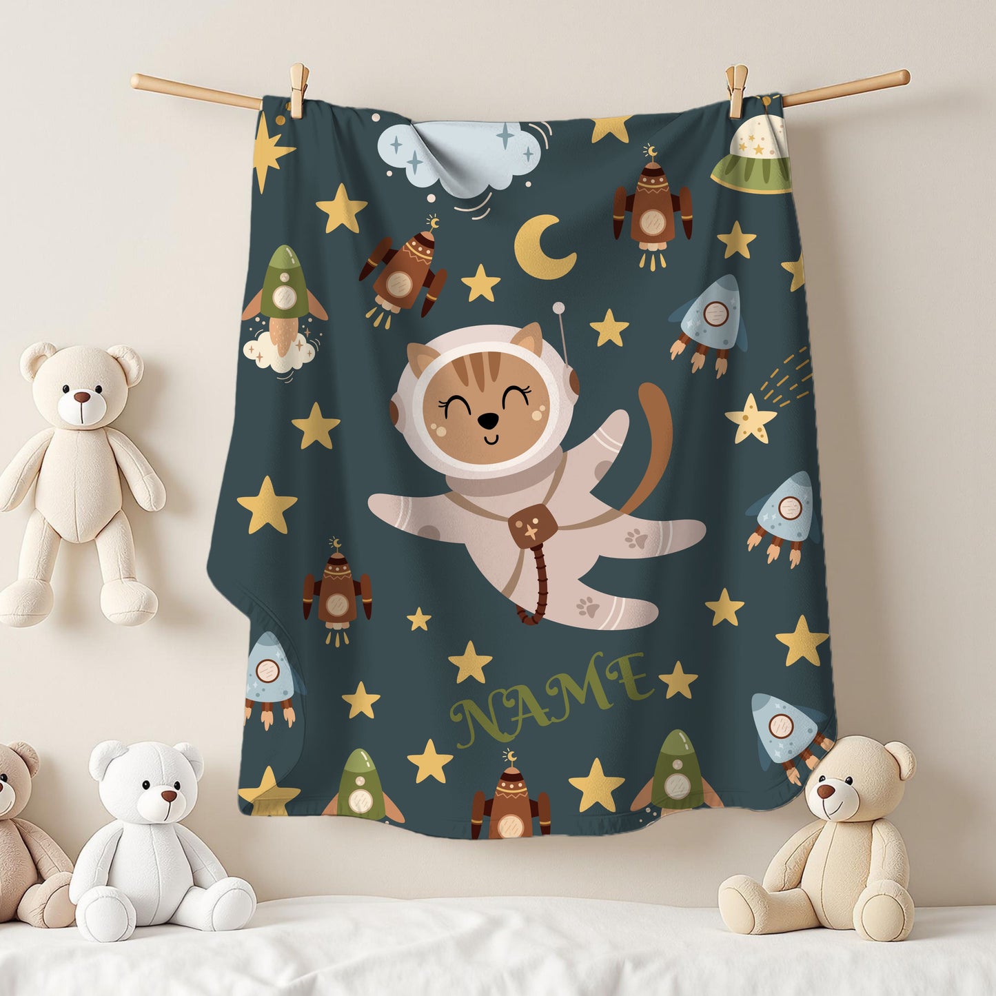 Kids Space Adventure Velveteen Plush Blanket, Nursery Decor, Cute Animals, Gifts for Toddler, Baby Shower, Cozy Throw