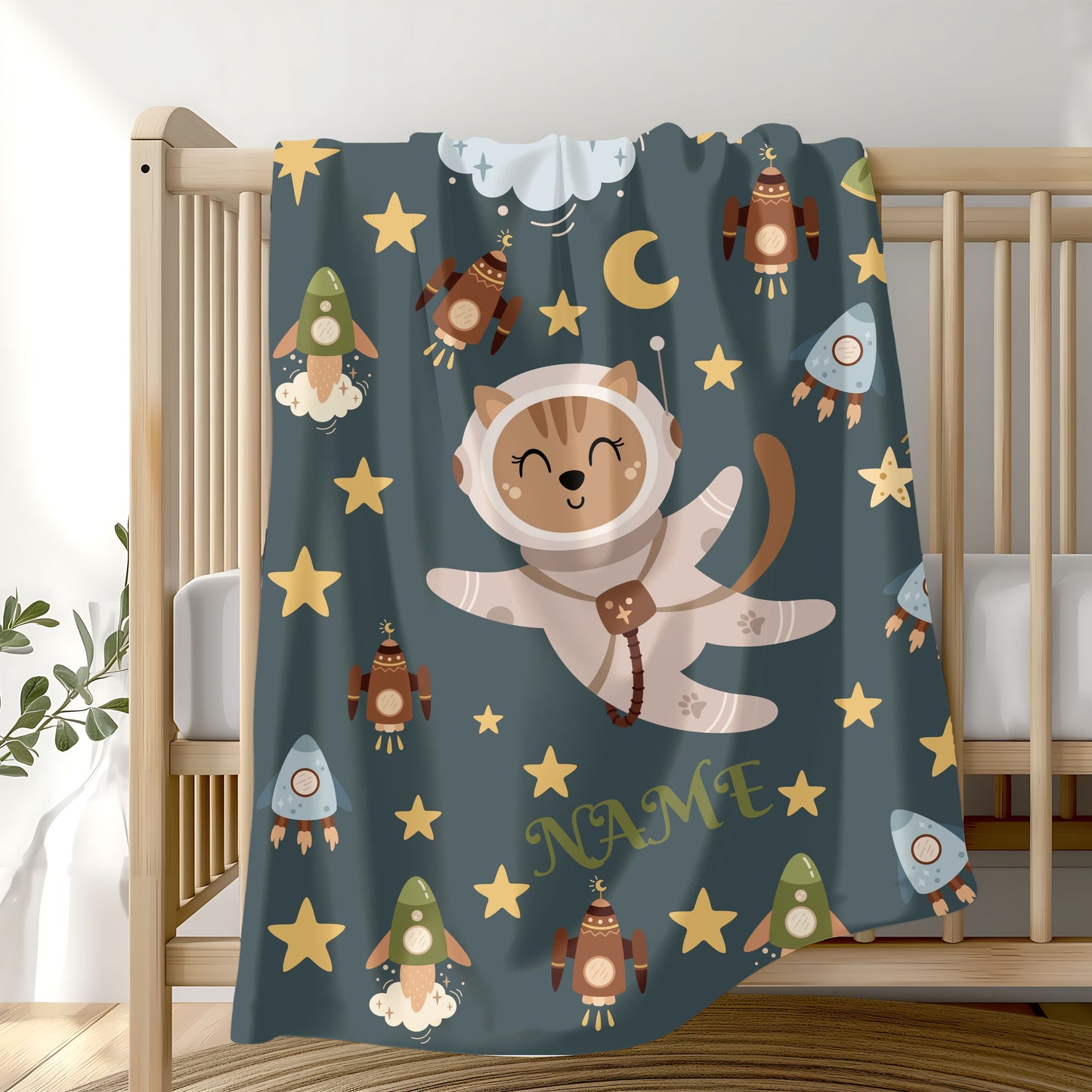 Kids Space Adventure Velveteen Plush Blanket, Nursery Decor, Cute Animals, Gifts for Toddler, Baby Shower, Cozy Throw