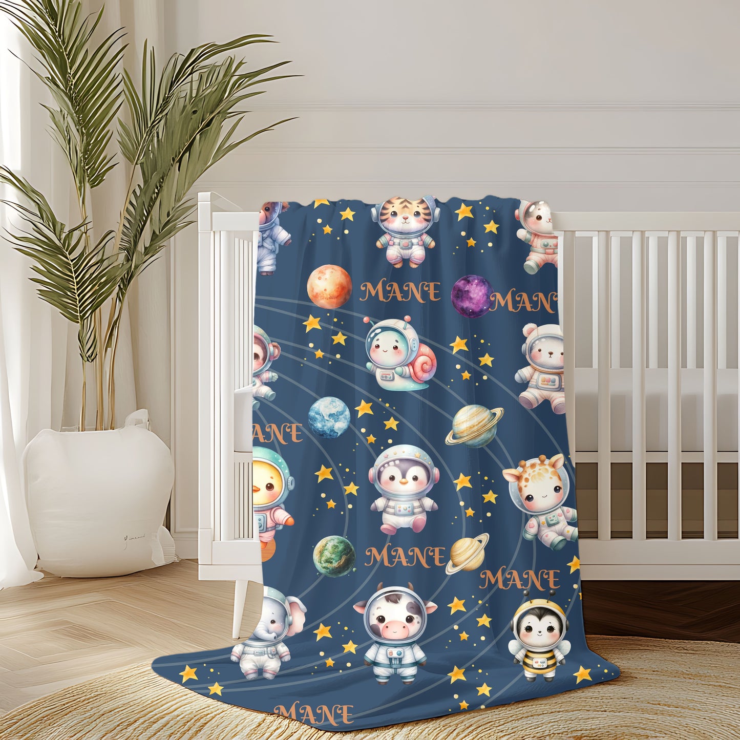 Personalized Space-Themed Velveteen Plush Blanket, Cozy Baby Gift, Celestial Nursery Decor, Custom Name Blanket, Soft Children's Throw