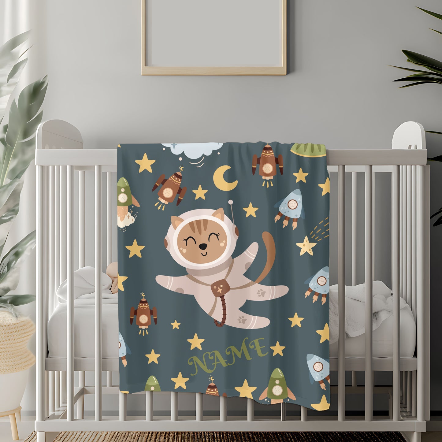 Kids Space Adventure Velveteen Plush Blanket, Nursery Decor, Cute Animals, Gifts for Toddler, Baby Shower, Cozy Throw