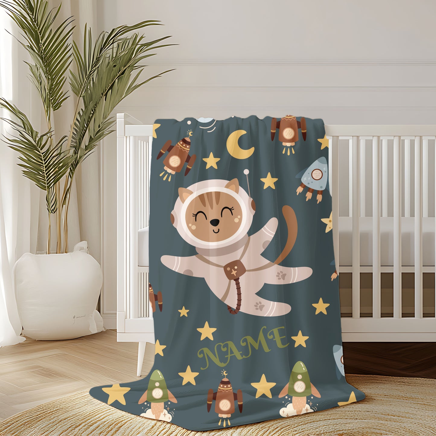 Kids Space Adventure Velveteen Plush Blanket, Nursery Decor, Cute Animals, Gifts for Toddler, Baby Shower, Cozy Throw