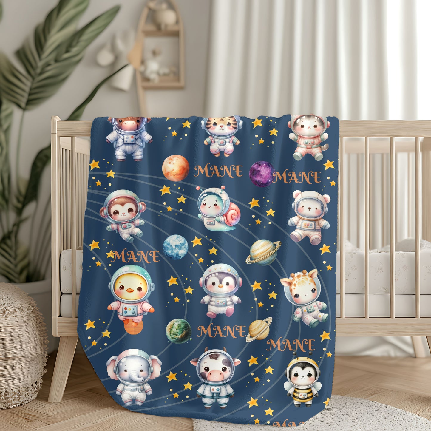 Personalized Space-Themed Velveteen Plush Blanket, Cozy Baby Gift, Celestial Nursery Decor, Custom Name Blanket, Soft Children's Throw