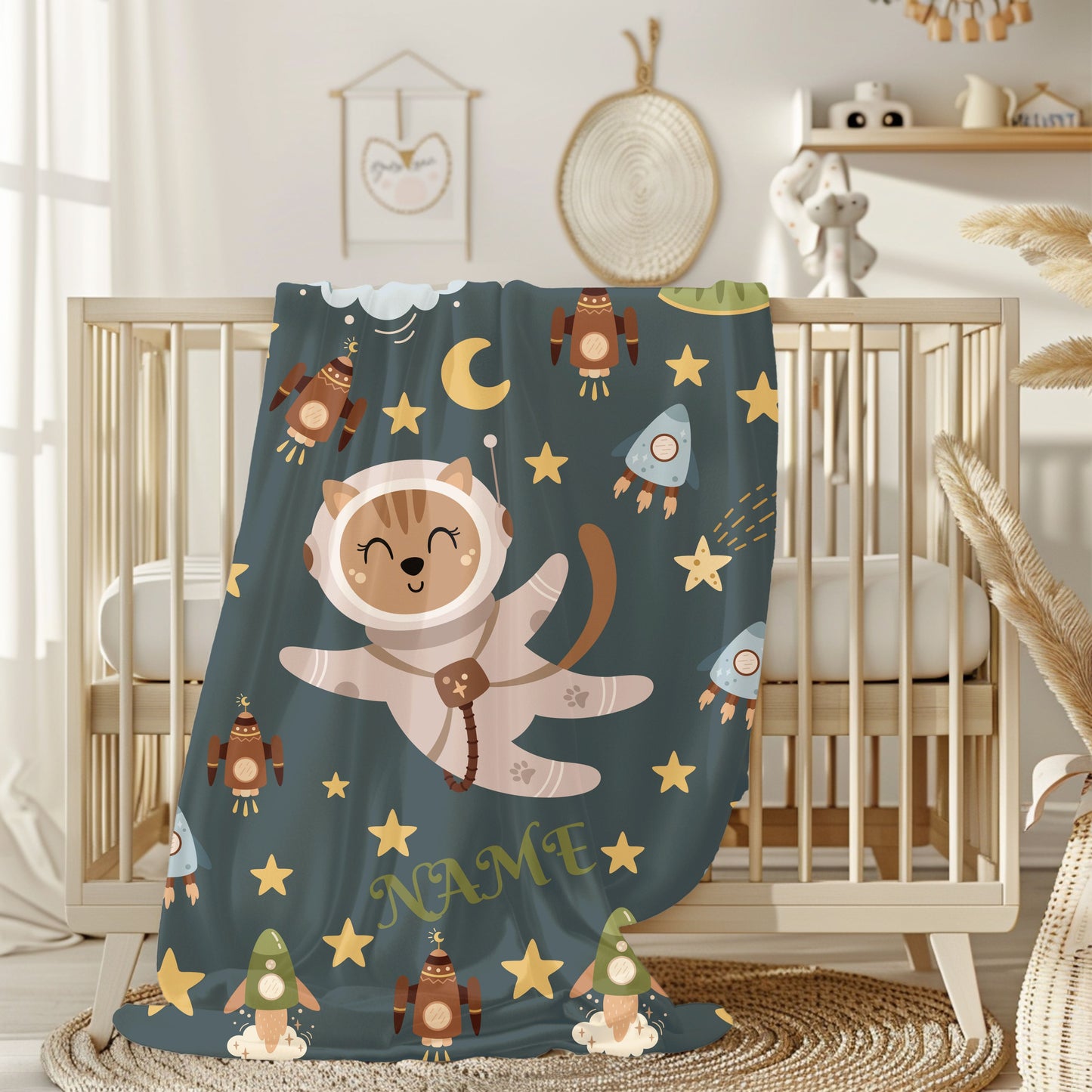 Kids Space Adventure Velveteen Plush Blanket, Nursery Decor, Cute Animals, Gifts for Toddler, Baby Shower, Cozy Throw