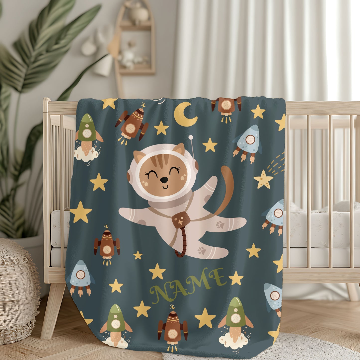Kids Space Adventure Velveteen Plush Blanket, Nursery Decor, Cute Animals, Gifts for Toddler, Baby Shower, Cozy Throw