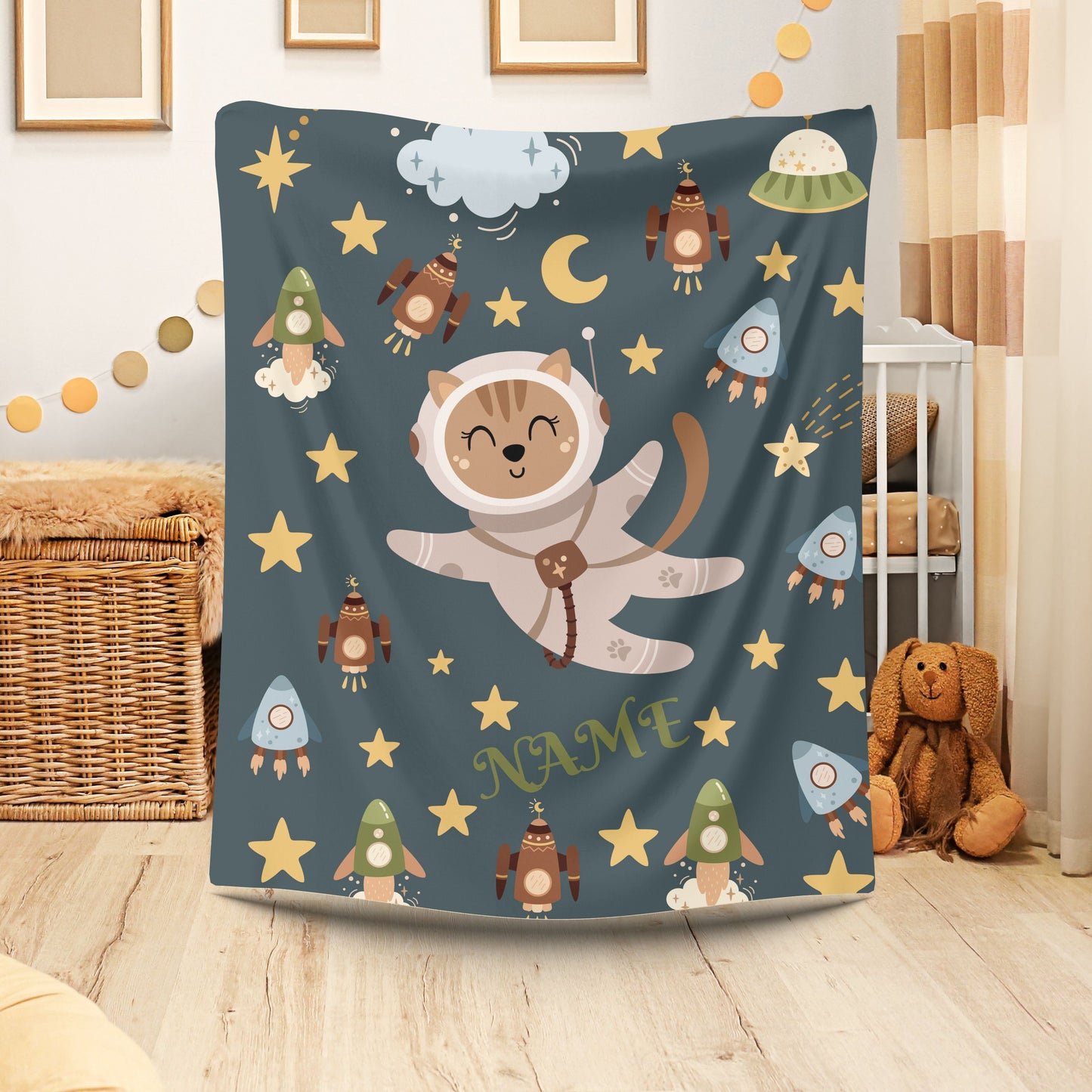Kids Space Adventure Velveteen Plush Blanket, Nursery Decor, Cute Animals, Gifts for Toddler, Baby Shower, Cozy Throw