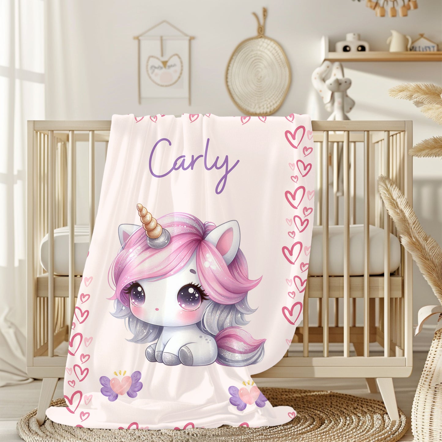 Personalized Unicorn Velveteen Plush Blanket, Custom Baby Blanket, Kids Blanket, Cozy Gift, Soft Throw Blanket, Nursery Decor