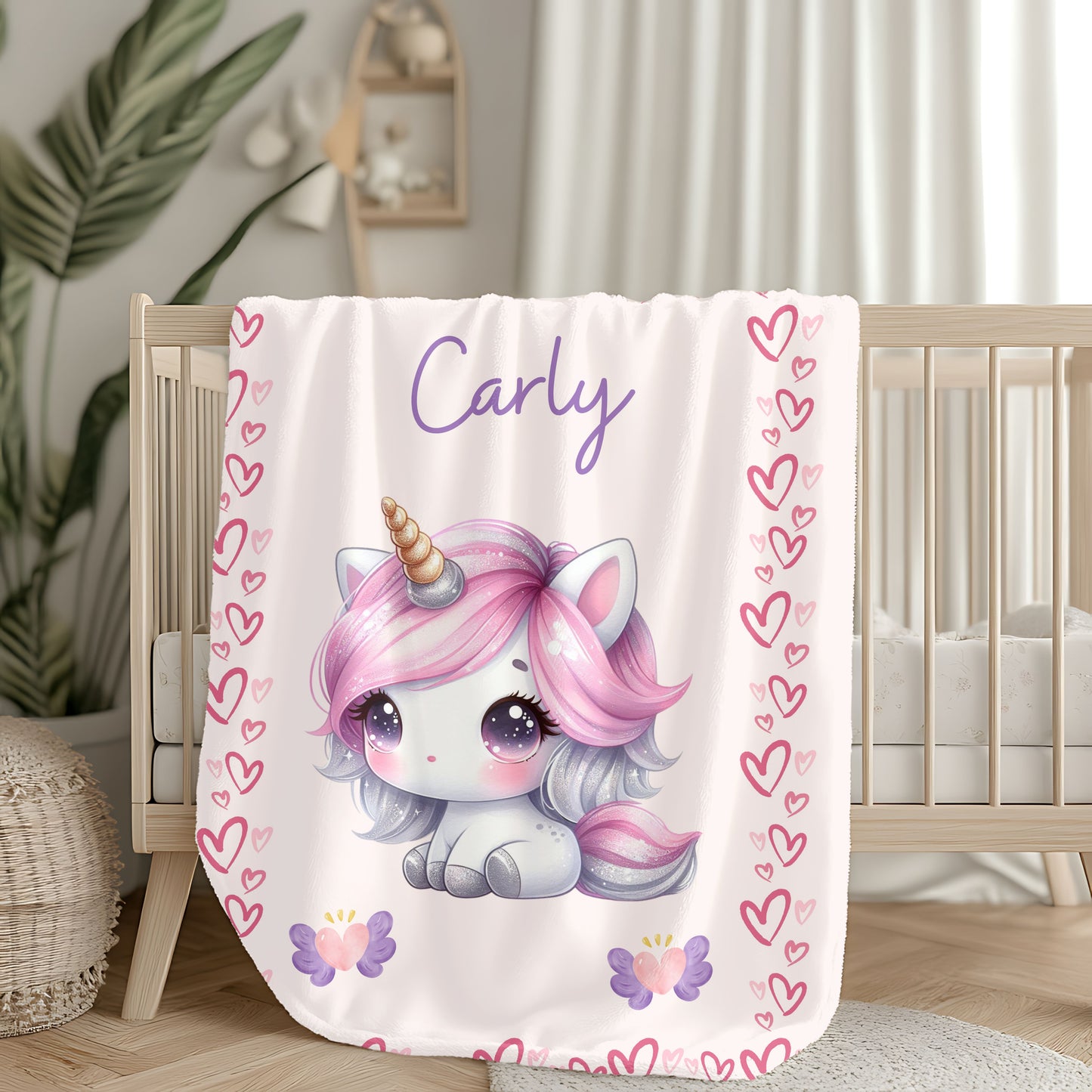Personalized Unicorn Velveteen Plush Blanket, Custom Baby Blanket, Kids Blanket, Cozy Gift, Soft Throw Blanket, Nursery Decor