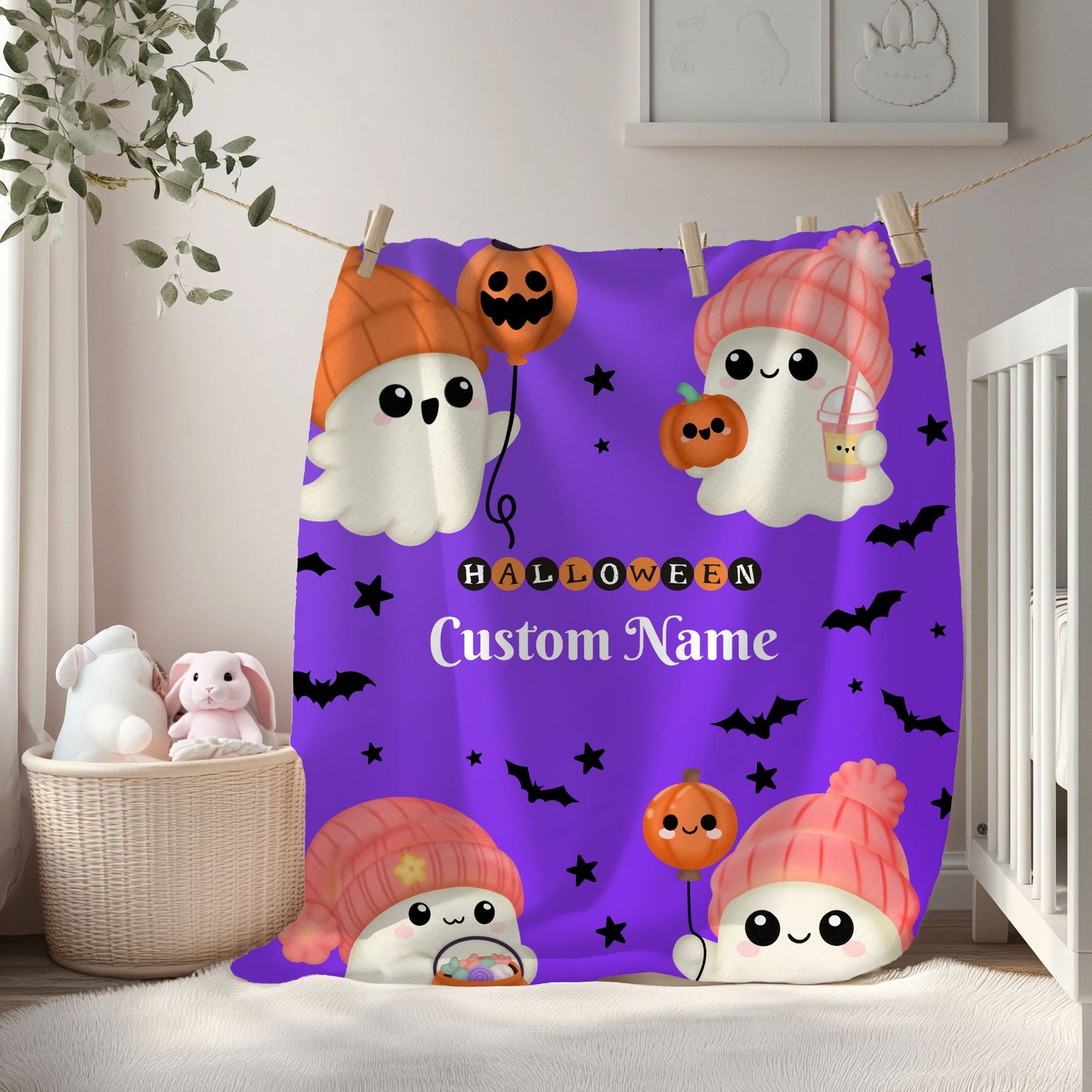 Halloween Ghost Plush Blanket | Cozy Home Decor for Fall, Kids' Room, Spooky Season, Gift Idea, Cute Throw