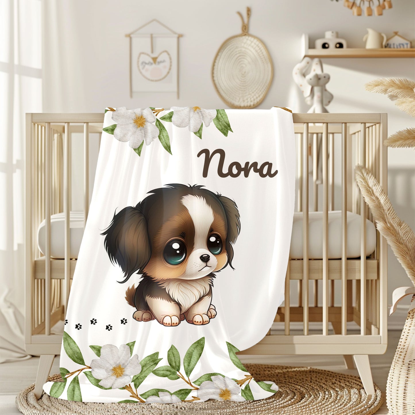 Personalized Puppy Velveteen Plush Blanket, Cozy Dog Lover Gift, Custom Blanket for Kids, Soft Pet Blanket, Home Decor