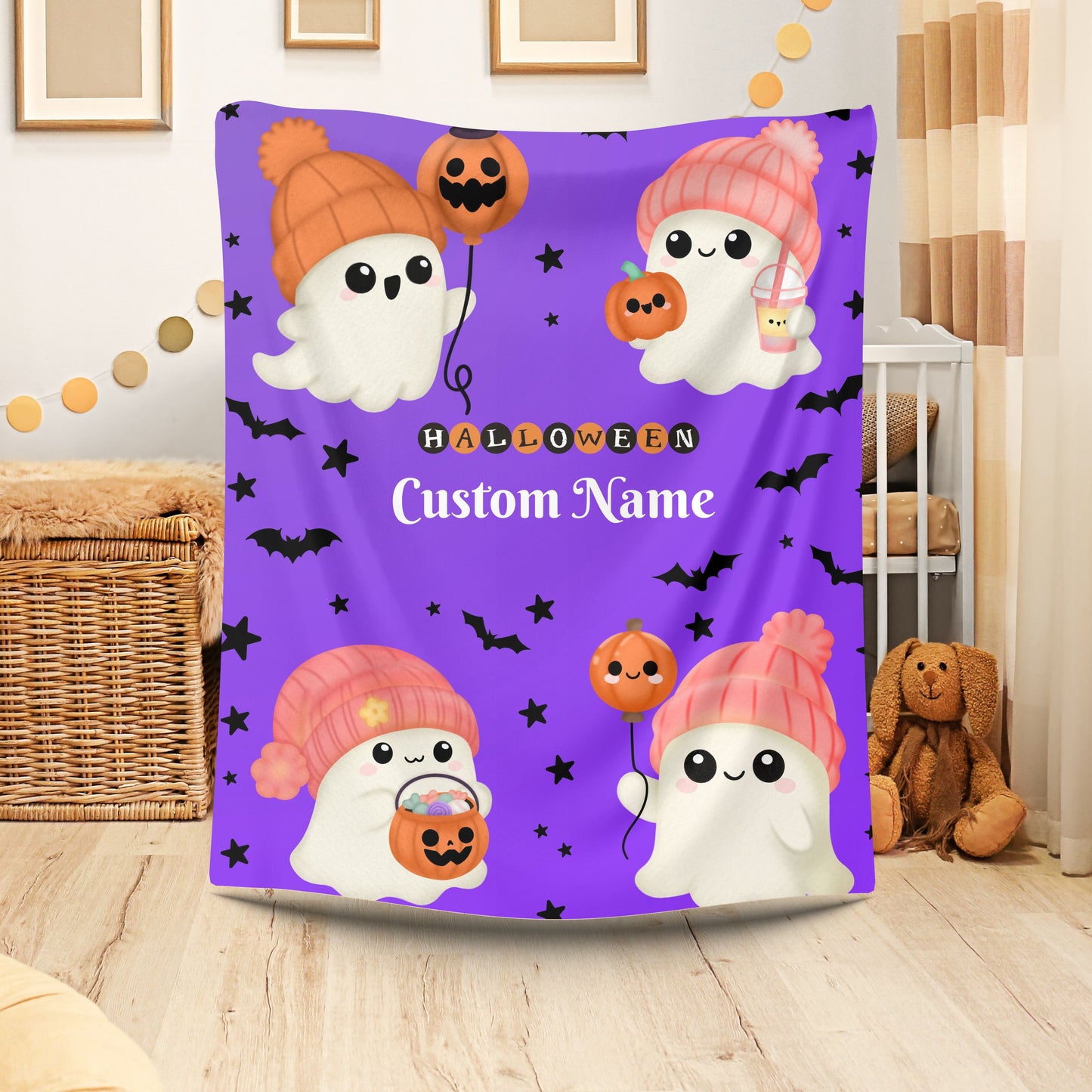Halloween Ghost Plush Blanket | Cozy Home Decor for Fall, Kids' Room, Spooky Season, Gift Idea, Cute Throw