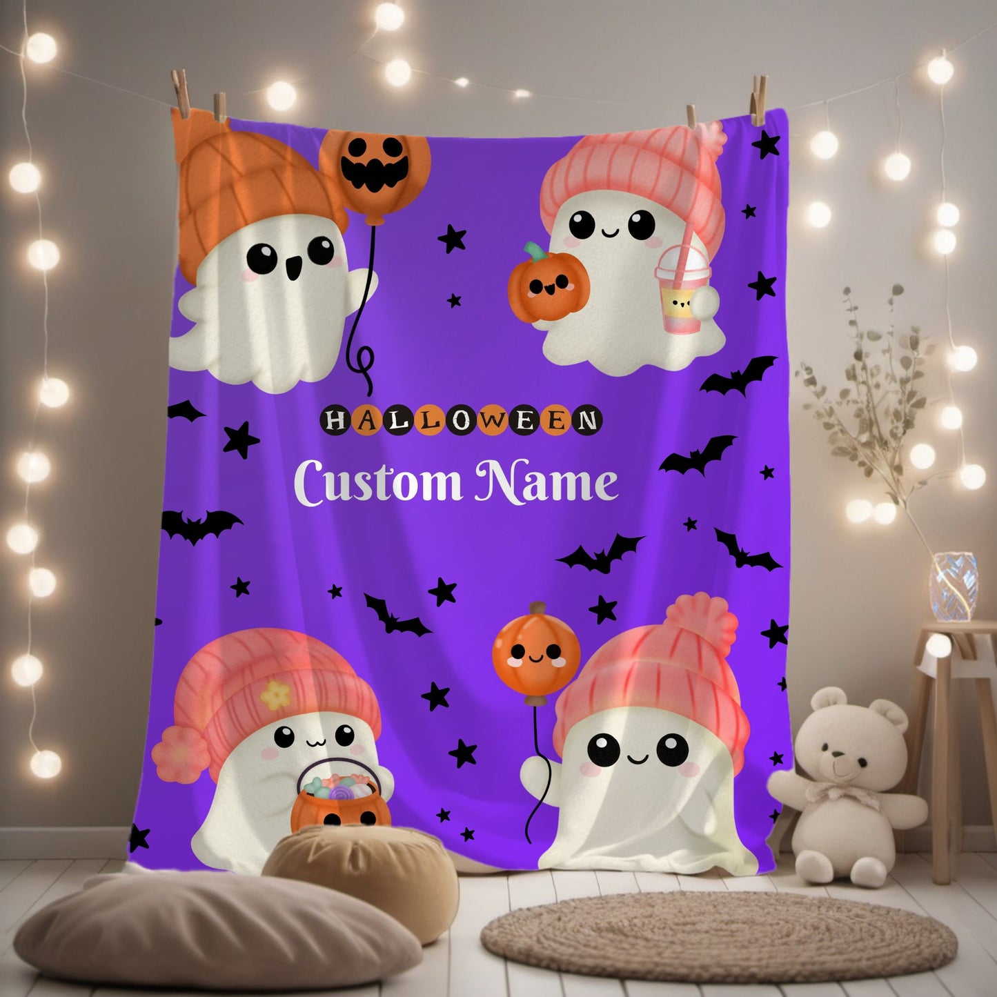 Halloween Ghost Plush Blanket | Cozy Home Decor for Fall, Kids' Room, Spooky Season, Gift Idea, Cute Throw