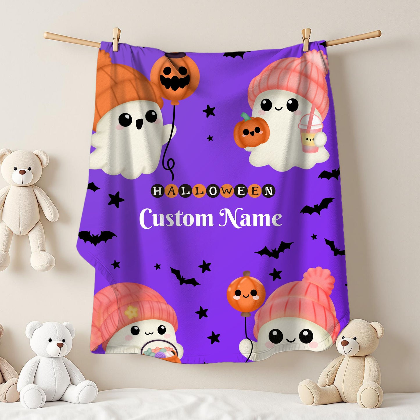 Halloween Ghost Plush Blanket | Cozy Home Decor for Fall, Kids' Room, Spooky Season, Gift Idea, Cute Throw