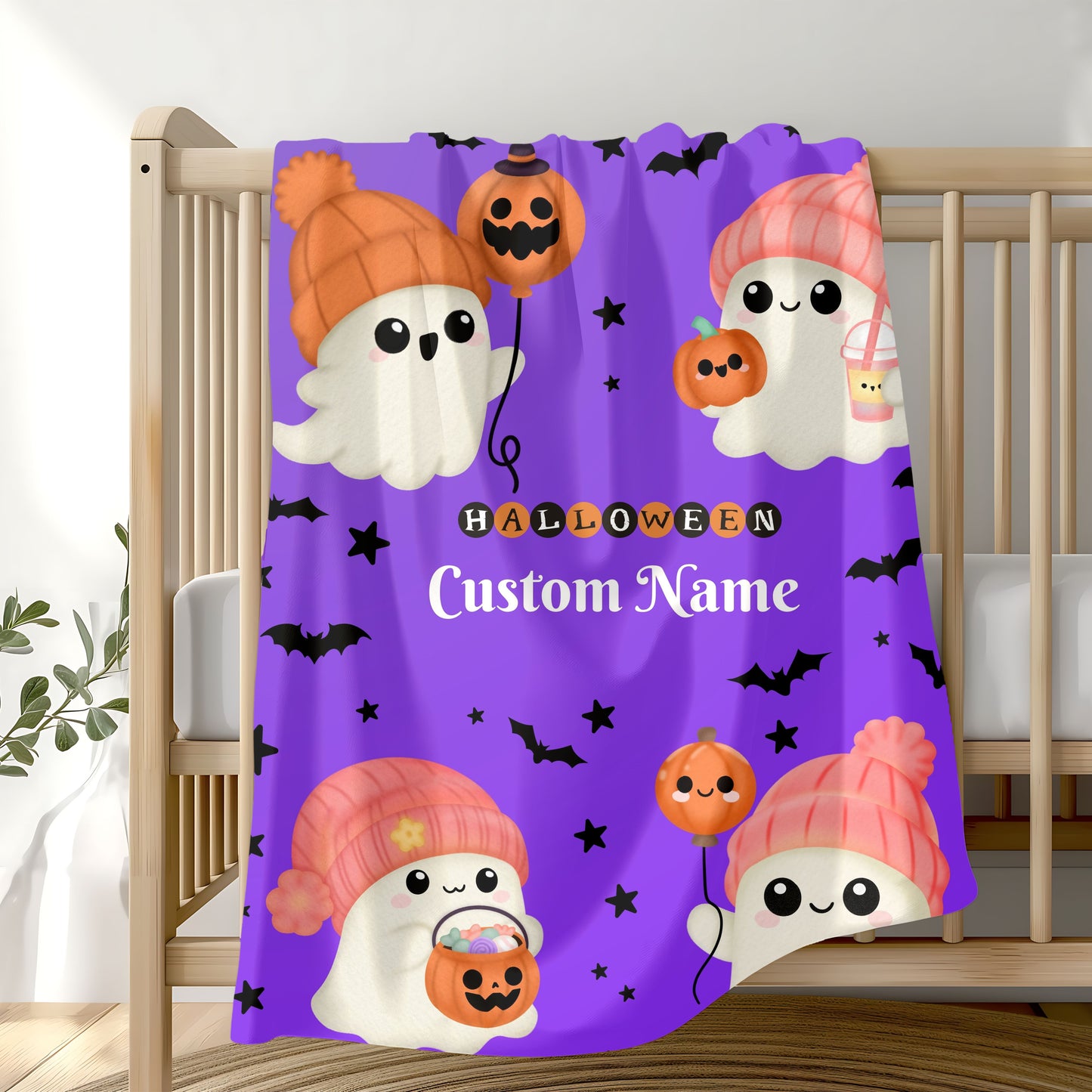 Halloween Ghost Plush Blanket | Cozy Home Decor for Fall, Kids' Room, Spooky Season, Gift Idea, Cute Throw