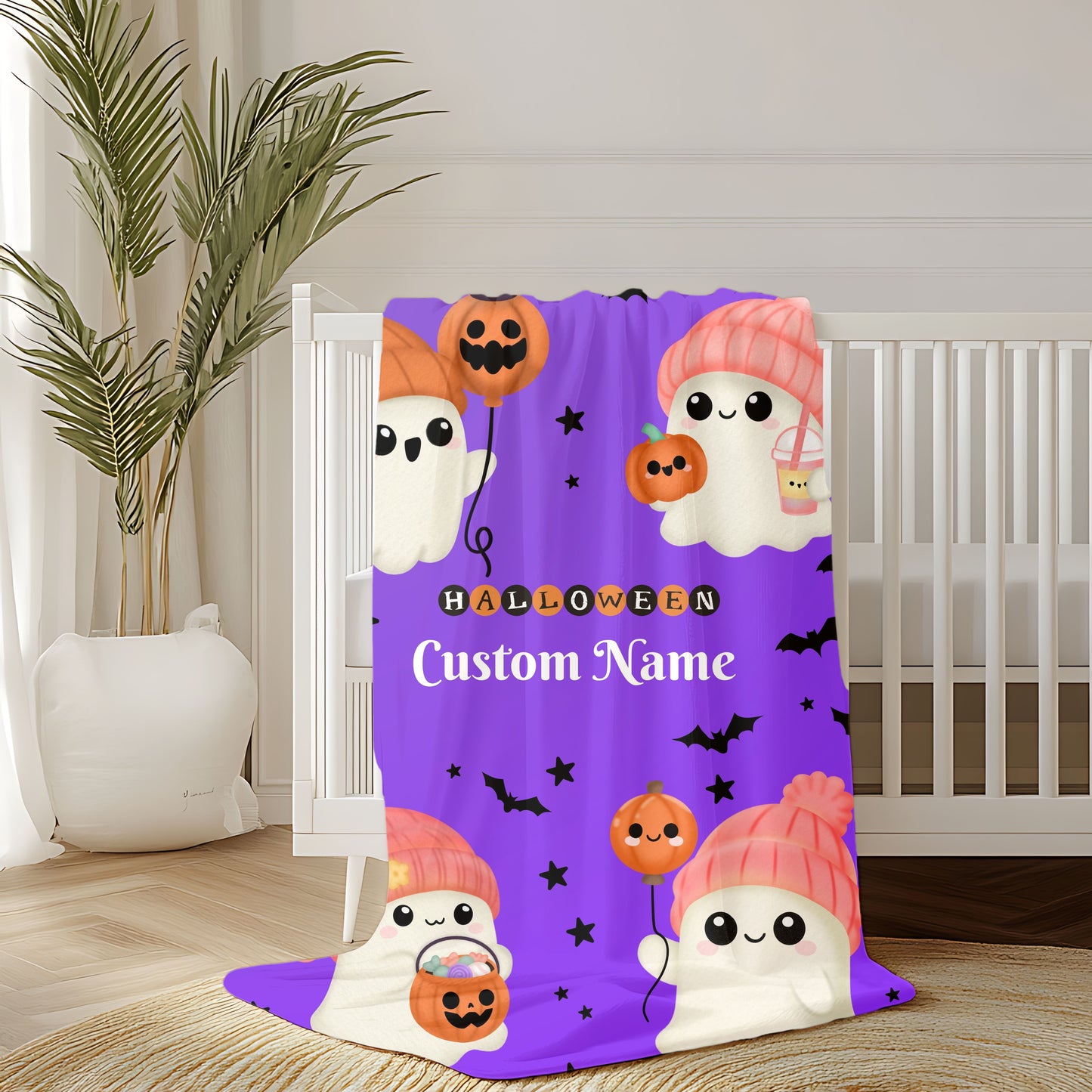 Halloween Ghost Plush Blanket | Cozy Home Decor for Fall, Kids' Room, Spooky Season, Gift Idea, Cute Throw