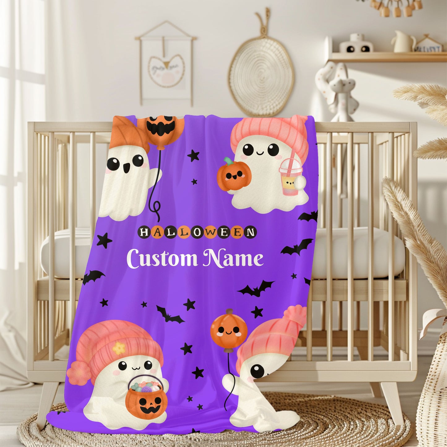 Halloween Ghost Plush Blanket | Cozy Home Decor for Fall, Kids' Room, Spooky Season, Gift Idea, Cute Throw