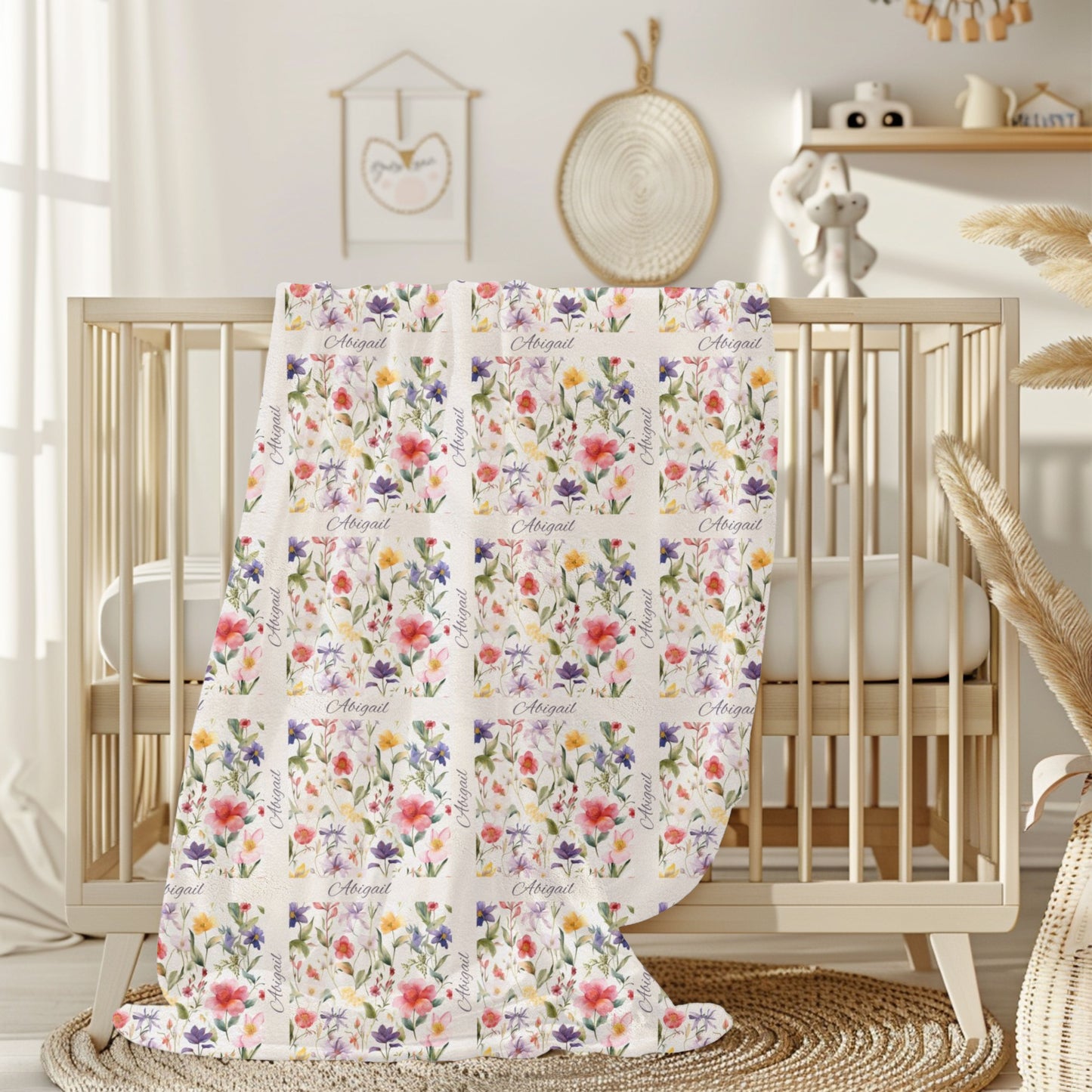 Floral Velveteen Plush Blanket - Cozy Decor for Home, Gift for Her, Wedding Present, Soft Touch for Kids, Spring Decor
