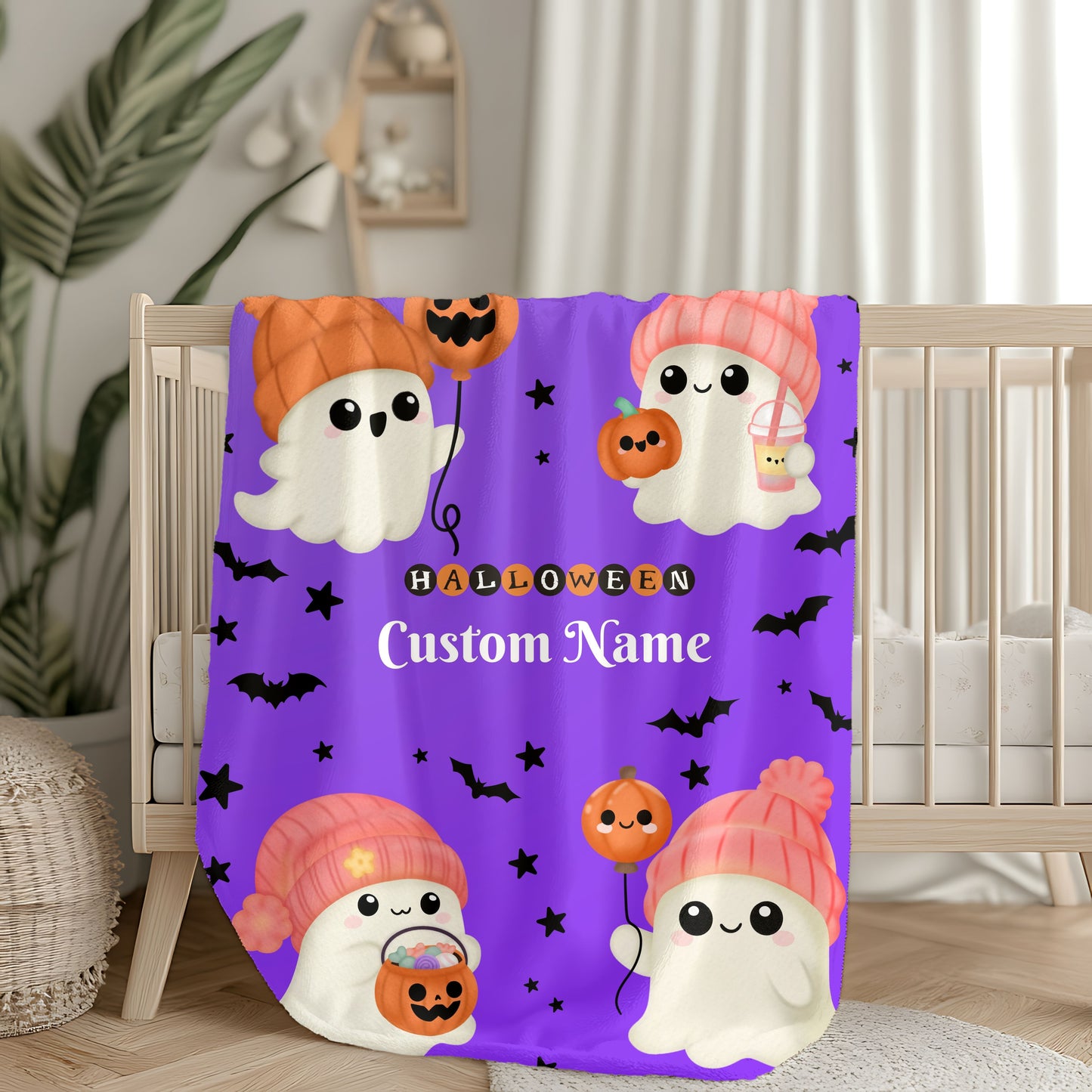 Halloween Ghost Plush Blanket | Cozy Home Decor for Fall, Kids' Room, Spooky Season, Gift Idea, Cute Throw