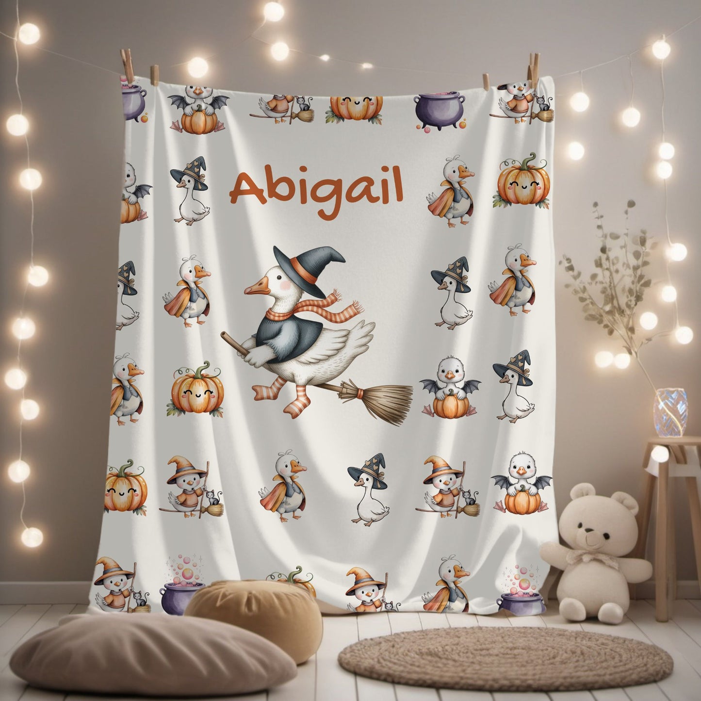 Personalized Halloween Velveteen Plush Blanket, Cozy Throw for Kids, Fall Decor, Family Gift, Spooky Sleepovers, Custom Name Blanket