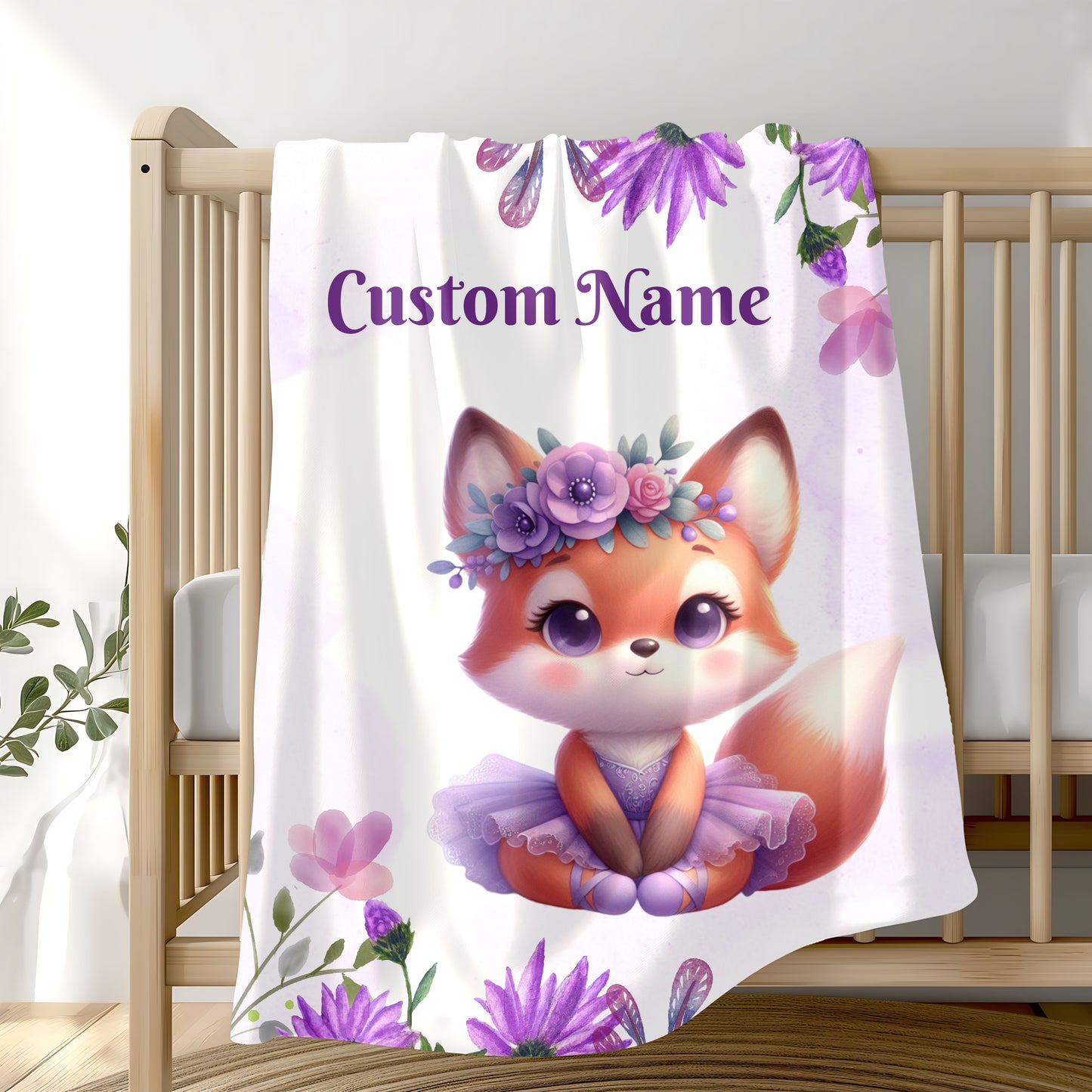 Customizable Velveteen Plush Blanket with Adorable Fox Design, Cozy Gift for Kids, Nursery Decor, Personalized Throw, Soft Bedroom Accent