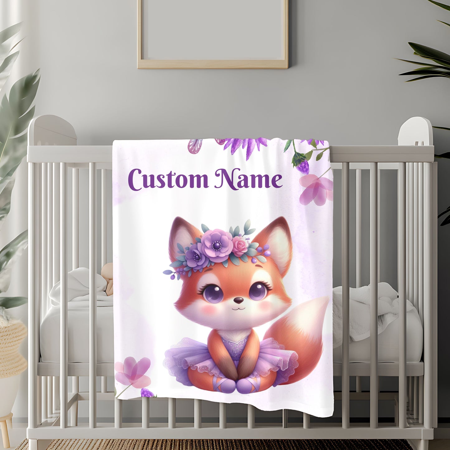 Customizable Velveteen Plush Blanket with Adorable Fox Design, Cozy Gift for Kids, Nursery Decor, Personalized Throw, Soft Bedroom Accent