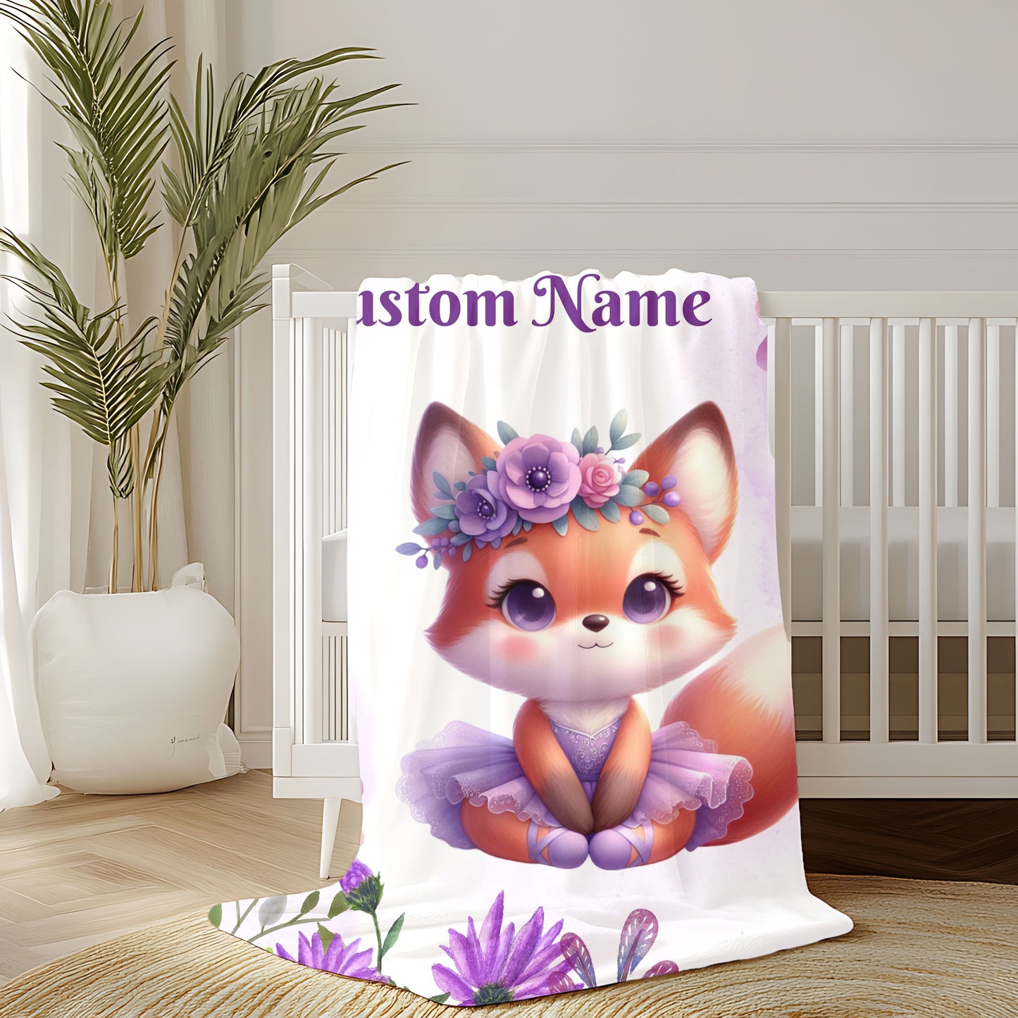 Customizable Velveteen Plush Blanket with Adorable Fox Design, Cozy Gift for Kids, Nursery Decor, Personalized Throw, Soft Bedroom Accent