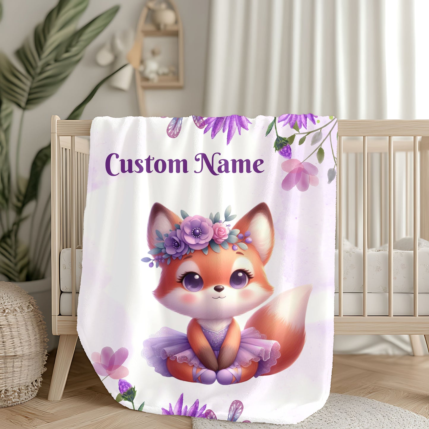 Customizable Velveteen Plush Blanket with Adorable Fox Design, Cozy Gift for Kids, Nursery Decor, Personalized Throw, Soft Bedroom Accent