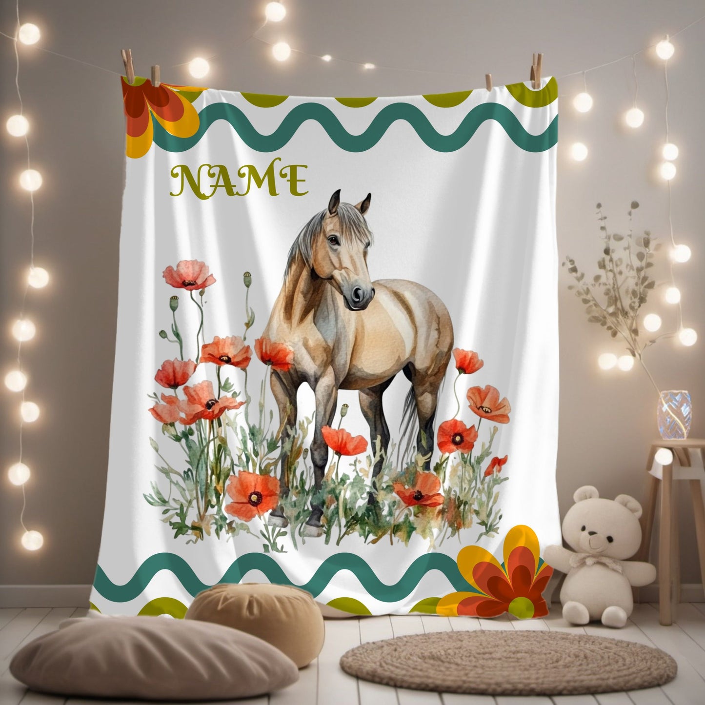 Personalized Horse-Themed Velveteen Plush Blanket, Cozy Throw for Horse Lovers, Warm Gift for Birthdays, Home Decor, Kids' Room