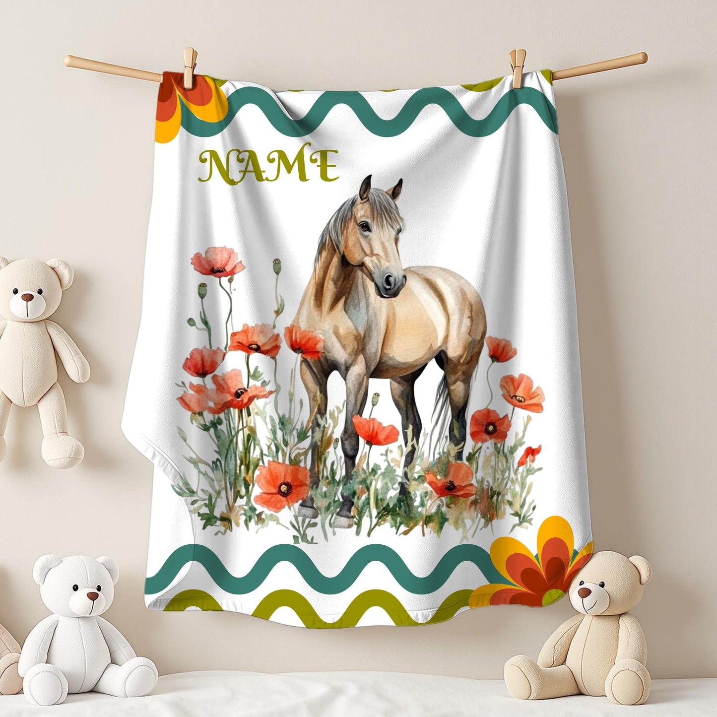 Personalized Horse-Themed Velveteen Plush Blanket, Cozy Throw for Horse Lovers, Warm Gift for Birthdays, Home Decor, Kids' Room