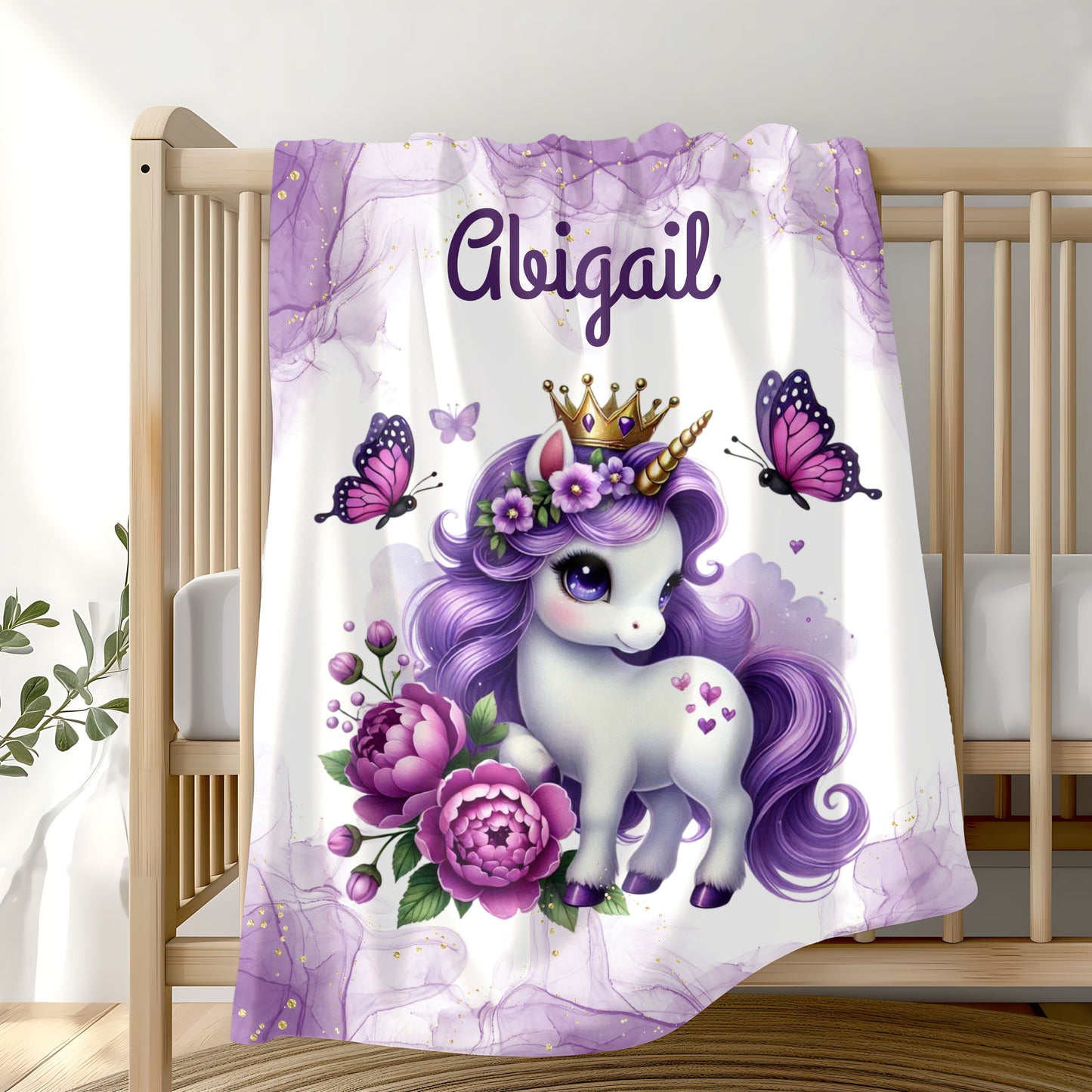 Personalized Unicorn Velveteen Plush Blanket, Cozy Kids Blanket, Birthday Gift, Nursery Decor, Soft Throw Blanket
