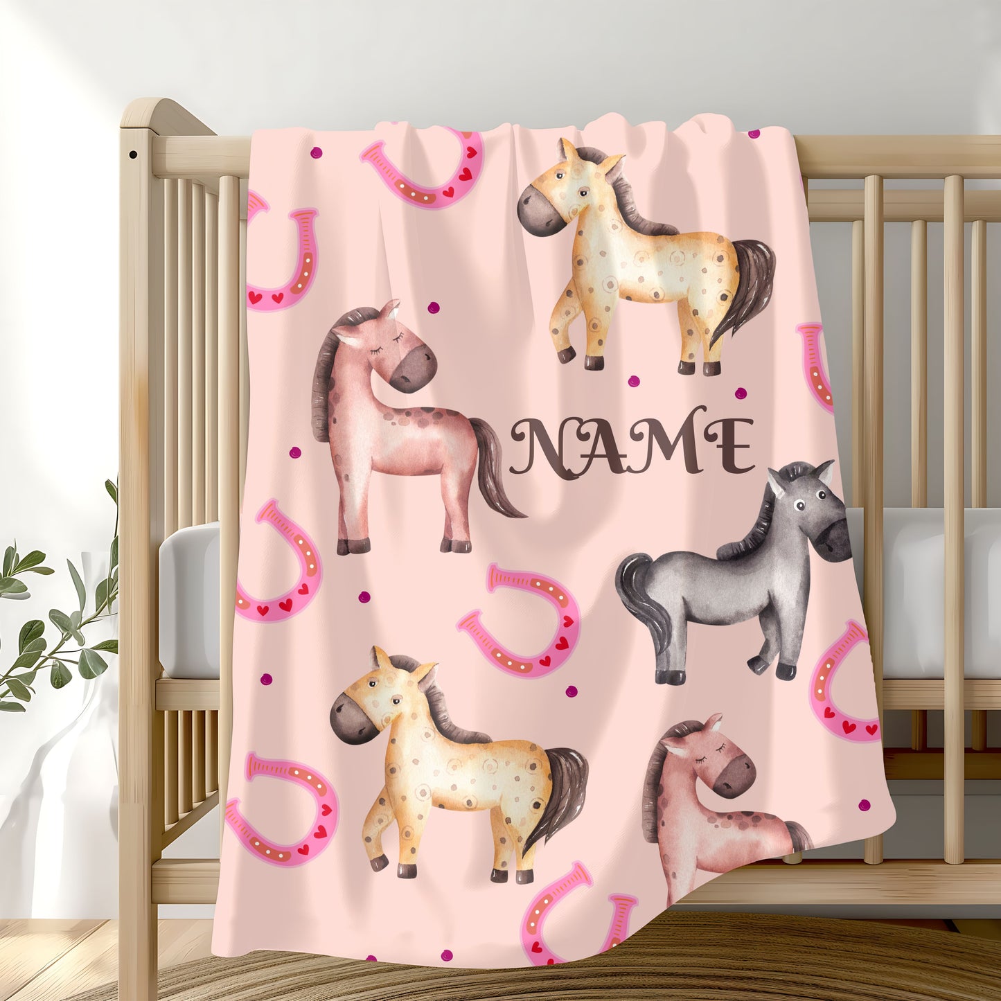 Personalized Horse-Themed Velveteen Plush Blanket, Cozy Nursery Décor, Gifts for Kids, Horse Lover's Gift, Animal Lover Blanket